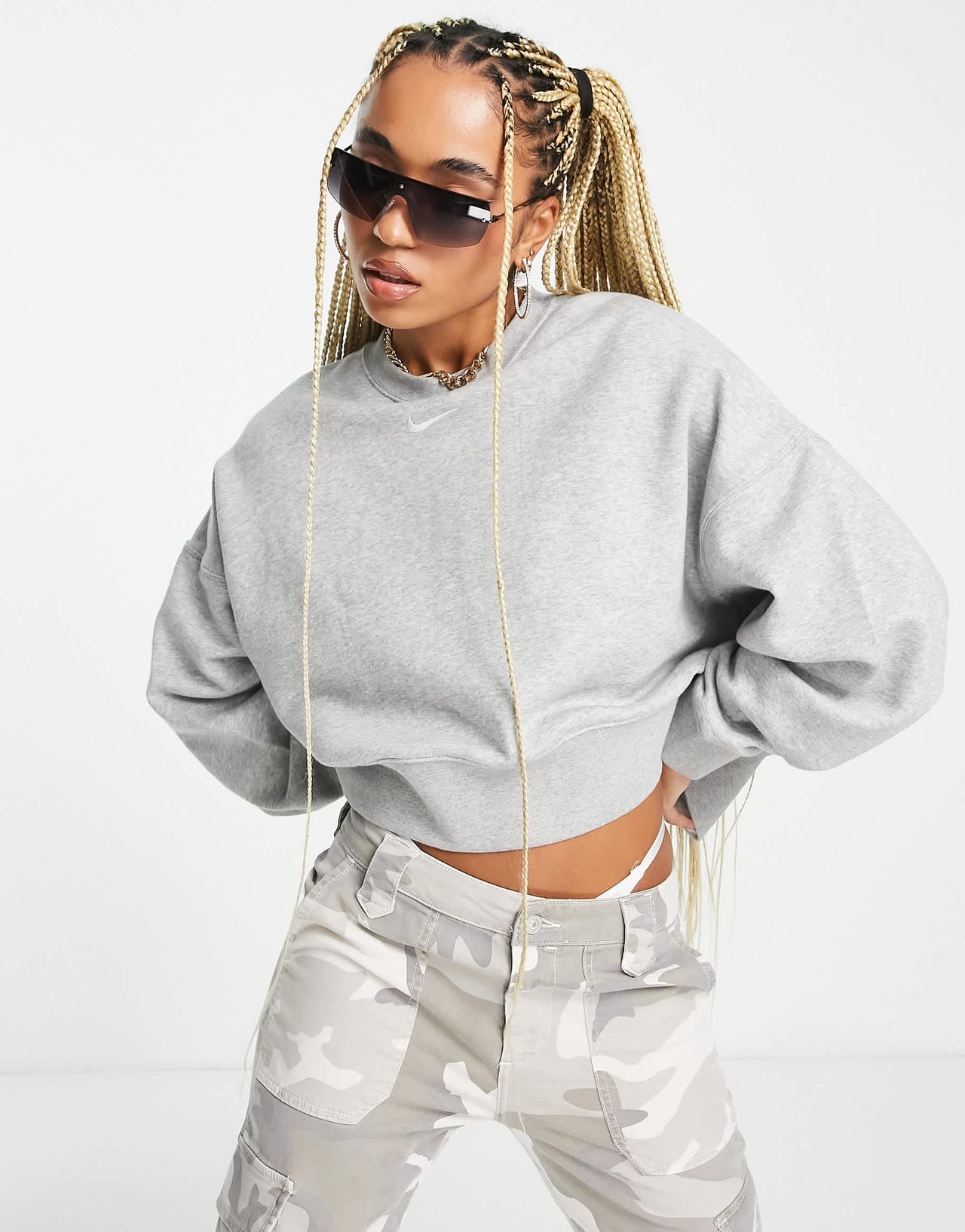 Nike mini Swoosh oversized boxy sweatshirt in grey