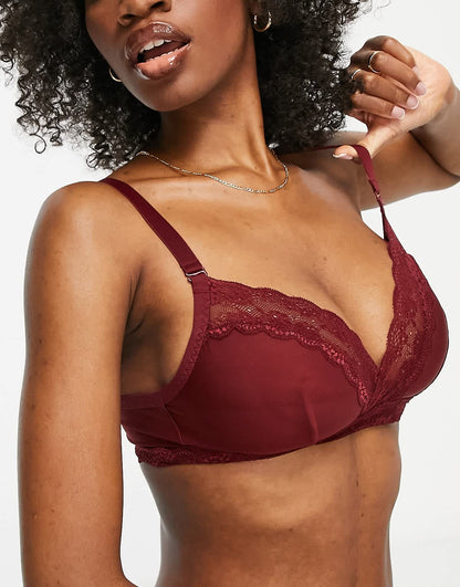 Curvy Kate Fuller Bust Twice The Fun reversible non wired lace trim bralette in black and oxblood