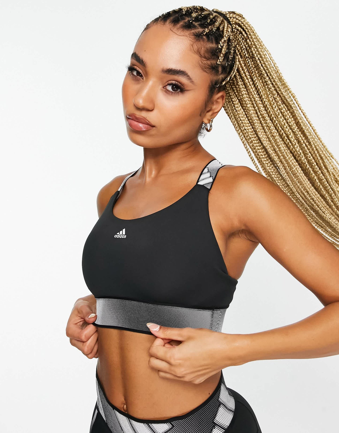 adidas Training mid-support sports bra with branded back straps in black