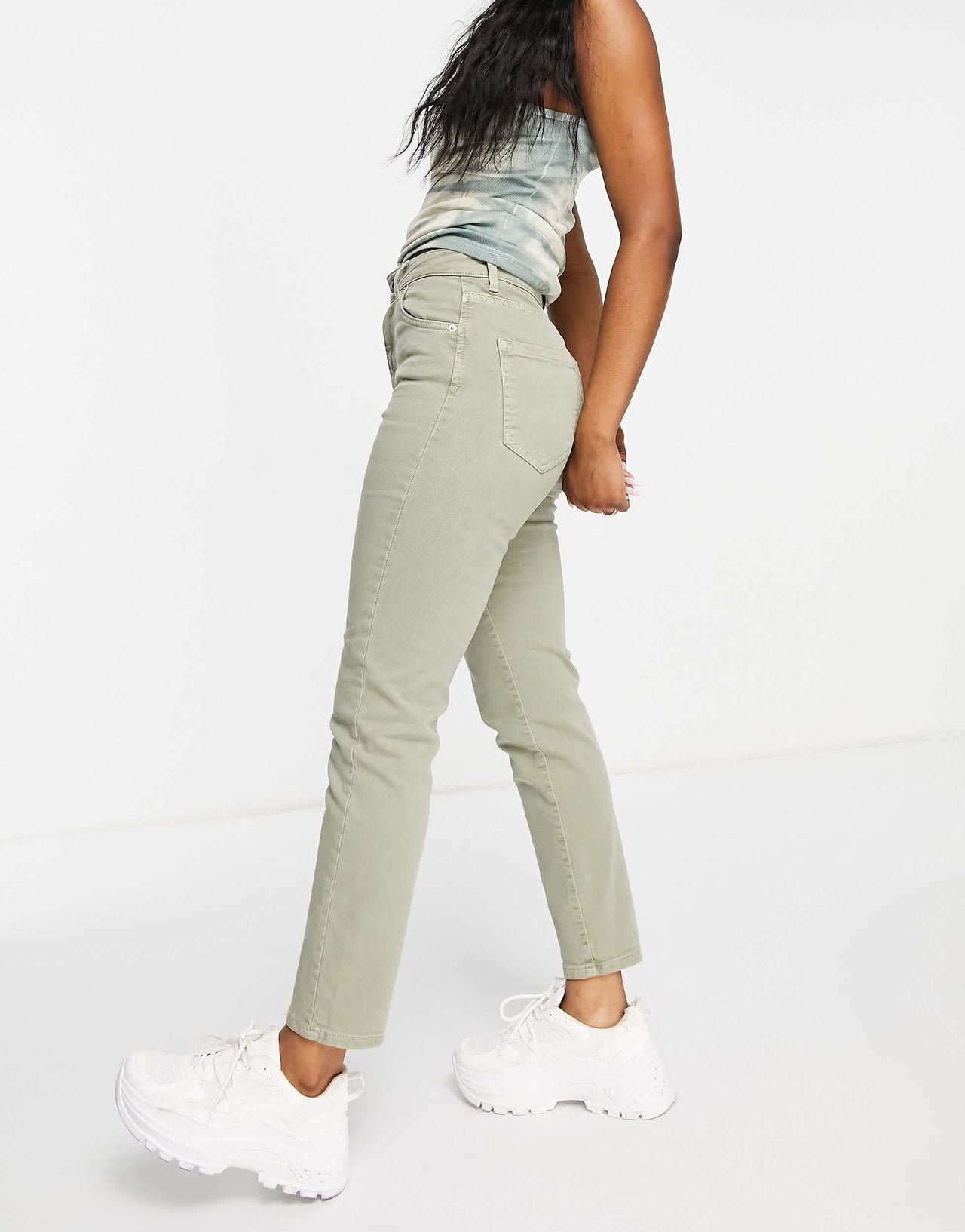 Stradivarius slim mom jean with stretch in washed khaki
