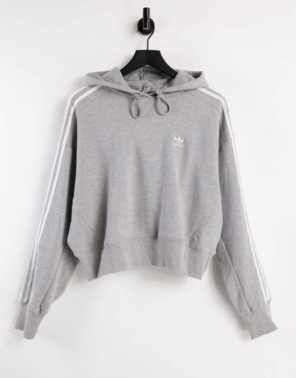 adidas Originals adicolor three stripe cropped hoodie in grey