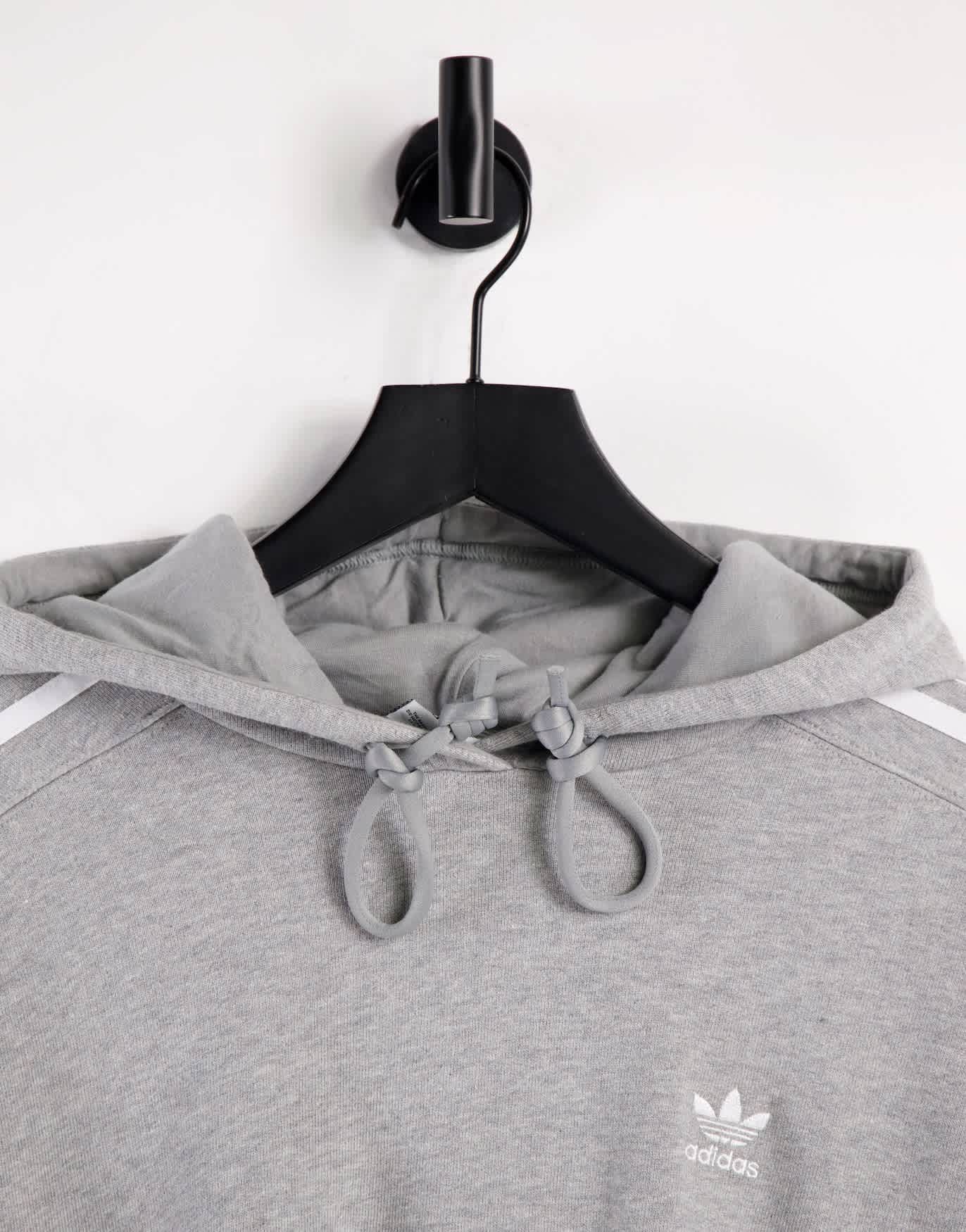 adidas Originals adicolor three stripe cropped hoodie in grey