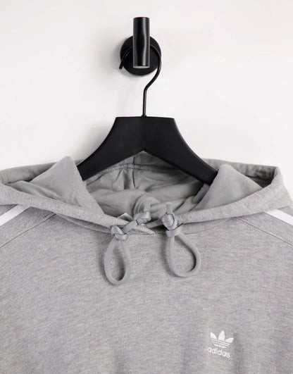 adidas Originals adicolor three stripe cropped hoodie in grey