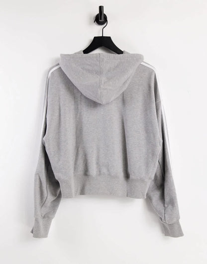adidas Originals adicolor three stripe cropped hoodie in grey
