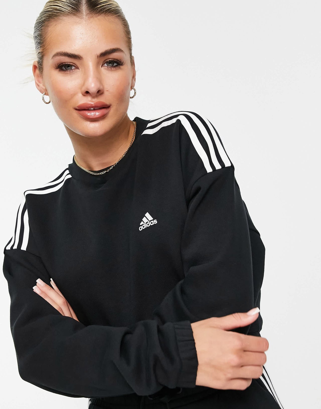 adidas Training cropped sweatshirt with three stripes in black