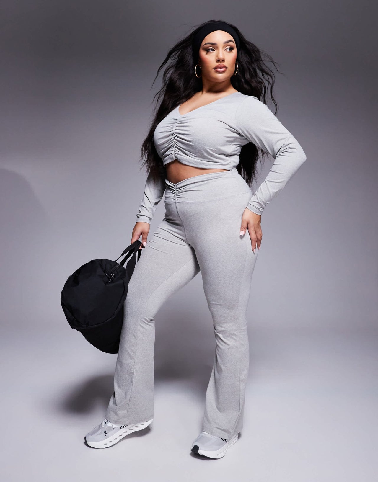4505 Curve ruched front long sleeve active top in grey marl - ASOS Sample Sale
