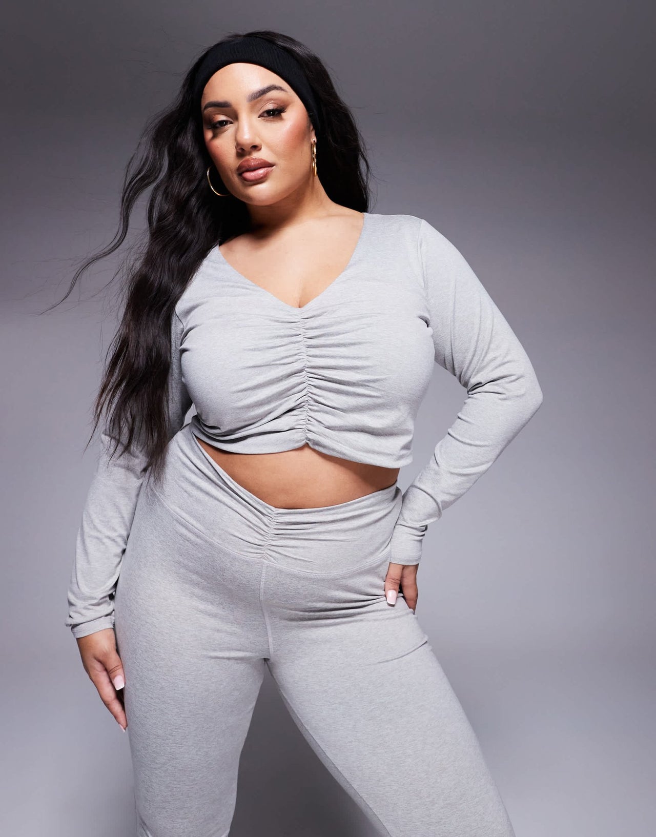 4505 Curve ruched front long sleeve active top in grey marl - ASOS Sample Sale