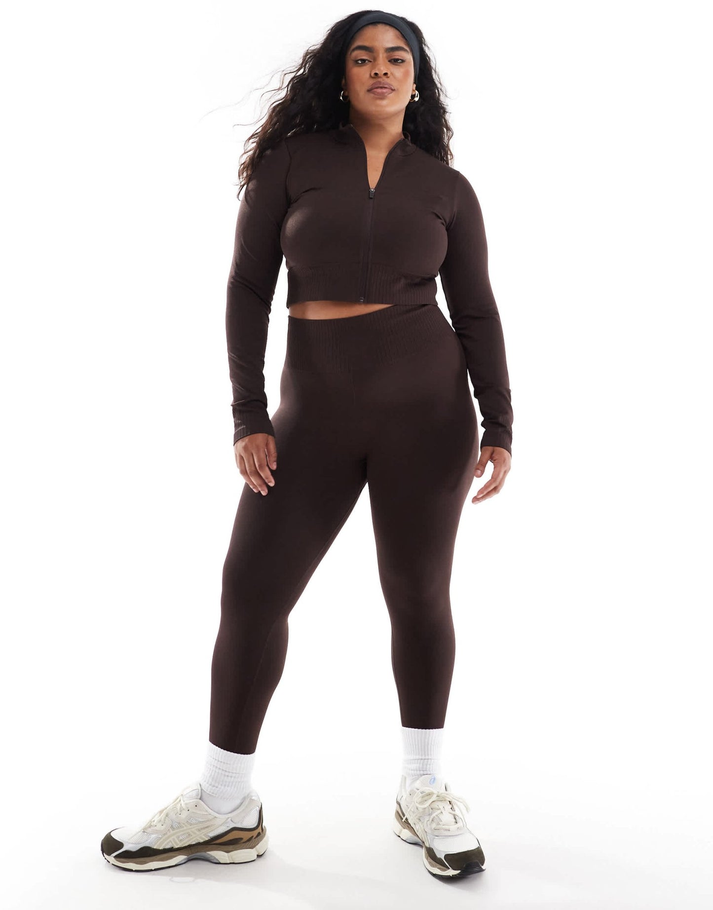 4505 Curve seamless fitted zip up track top in chocolate - ASOS Sample Sale