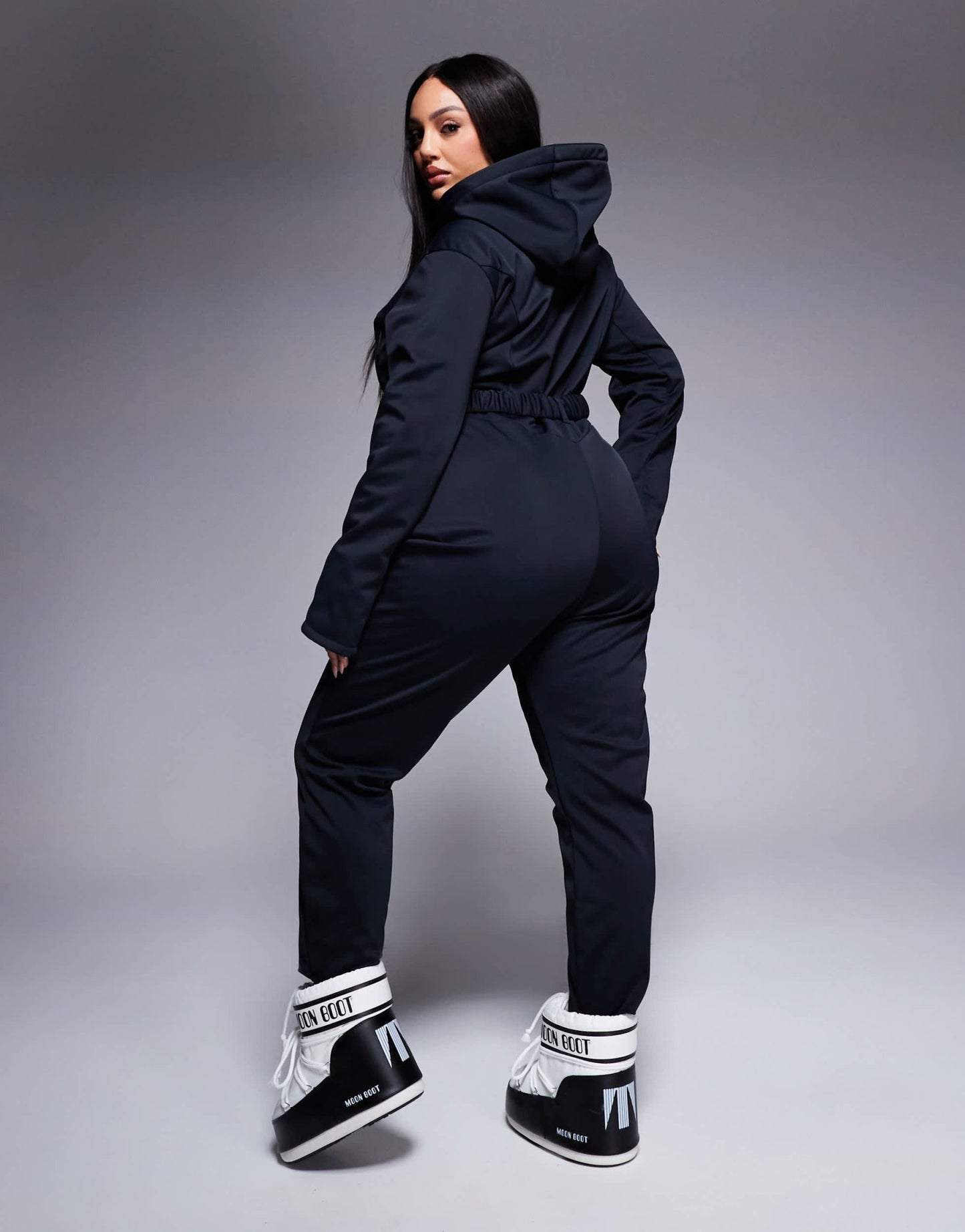 4505 Curve Ski belted ski suit with skinny leg and hood in black - ASOS Sample Sale