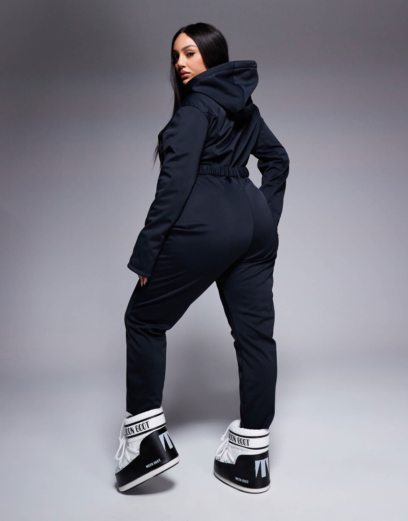 4505 Curve Ski belted ski suit with skinny leg and hood in black - ASOS Sample Sale