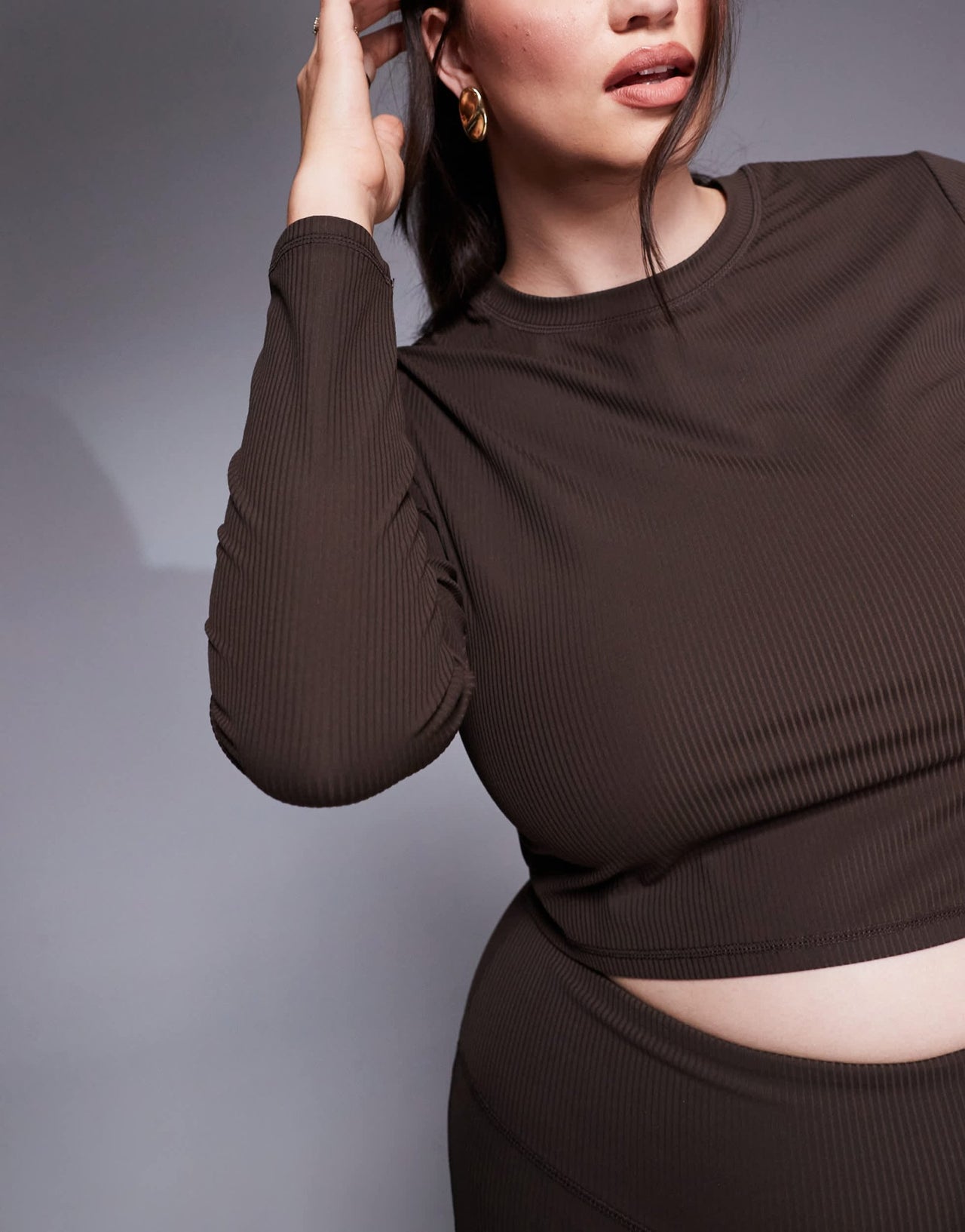 4505 Curve soft touch rib cropped long sleeve in truffle - ASOS Sample Sale