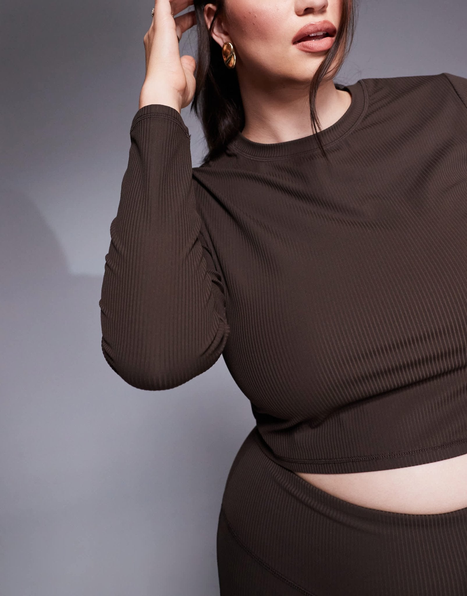4505 Curve soft touch rib cropped long sleeve in truffle - ASOS Sample Sale