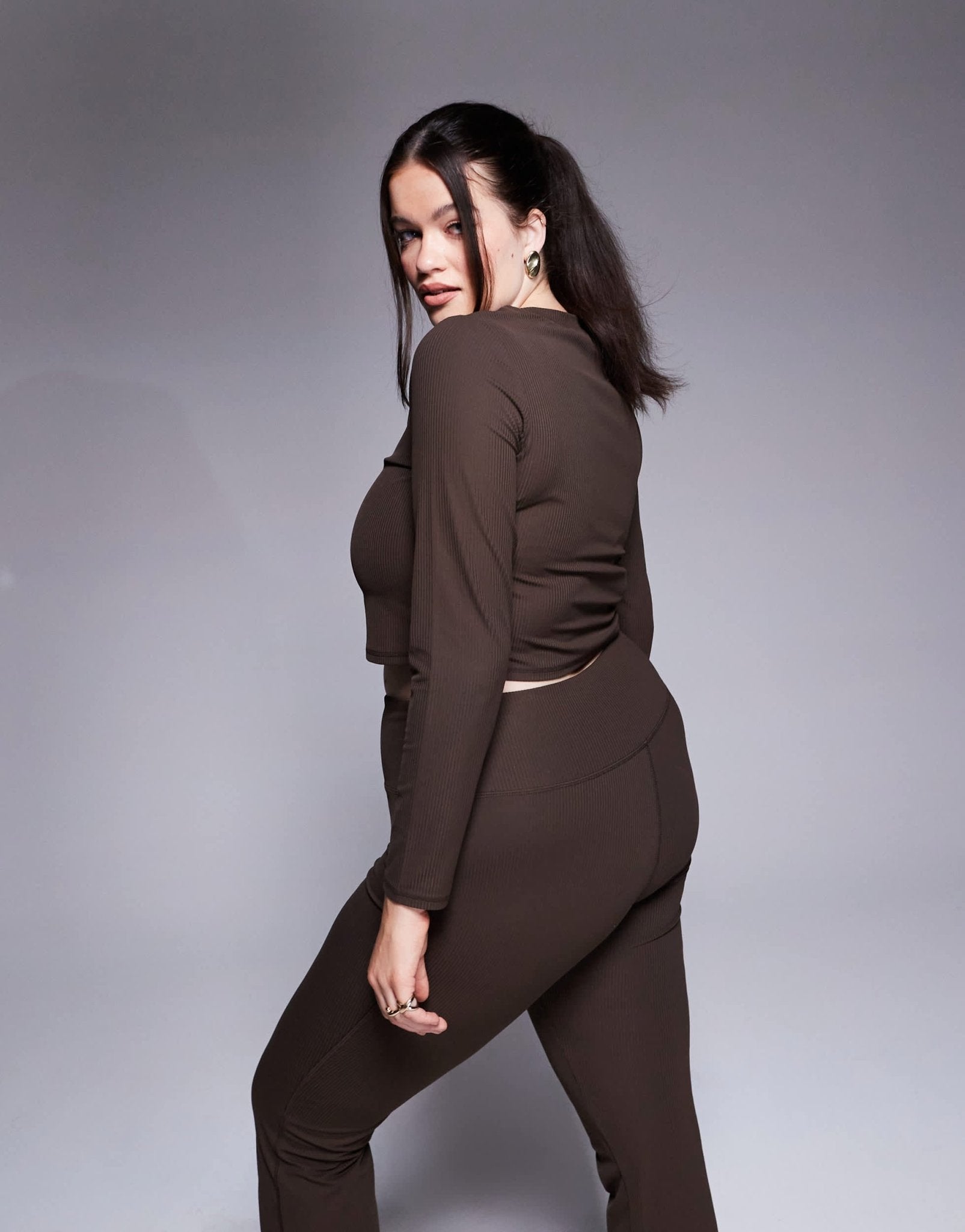 4505 Curve soft touch rib cropped long sleeve in truffle - ASOS Sample Sale