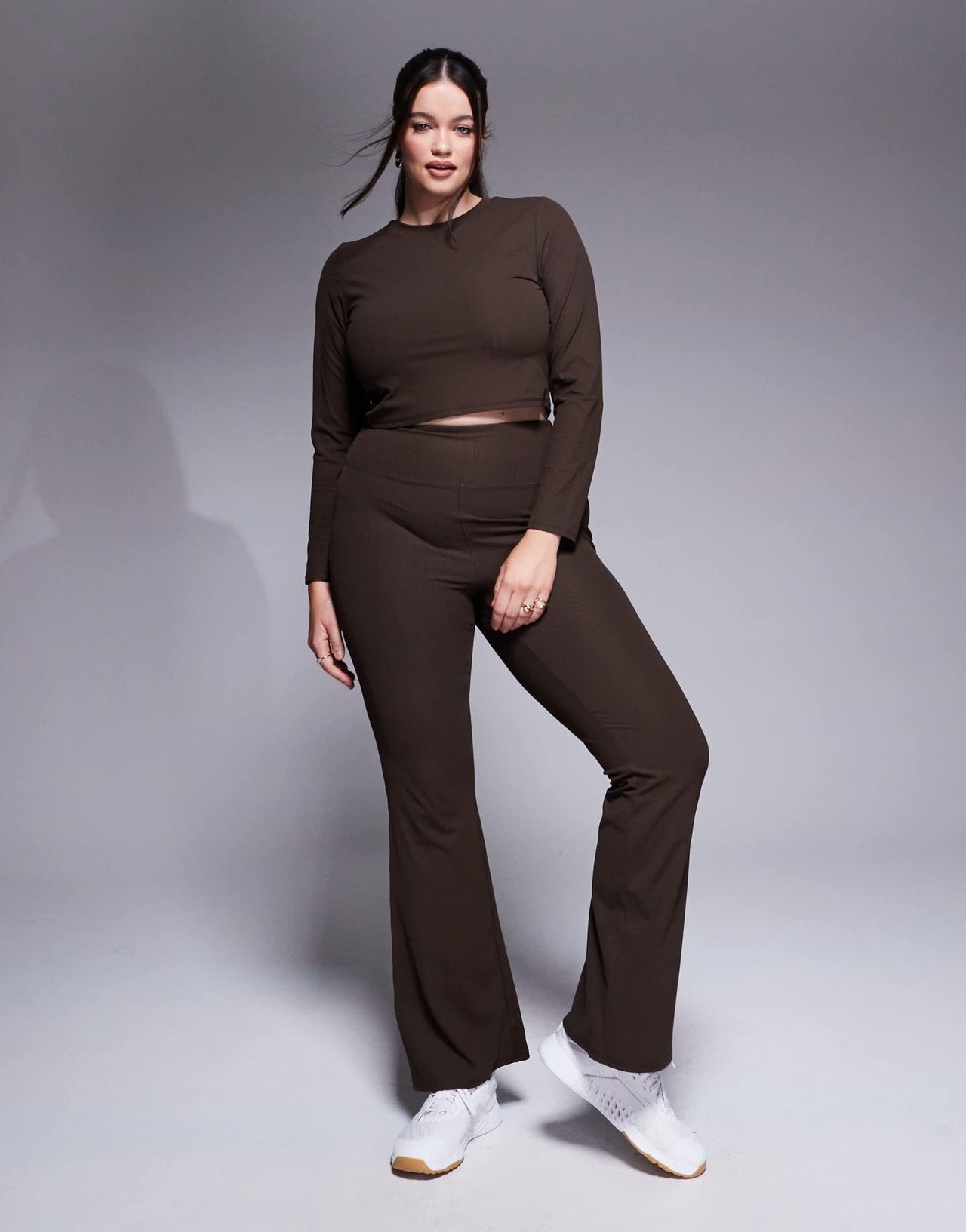 4505 Curve soft touch rib cropped long sleeve in truffle - ASOS Sample Sale