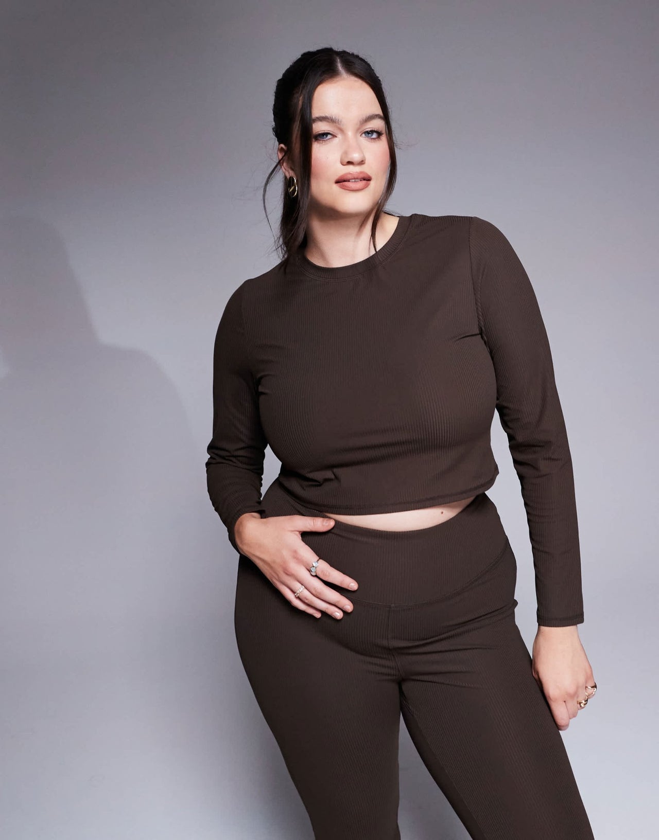 4505 Curve soft touch rib cropped long sleeve in truffle - ASOS Sample Sale