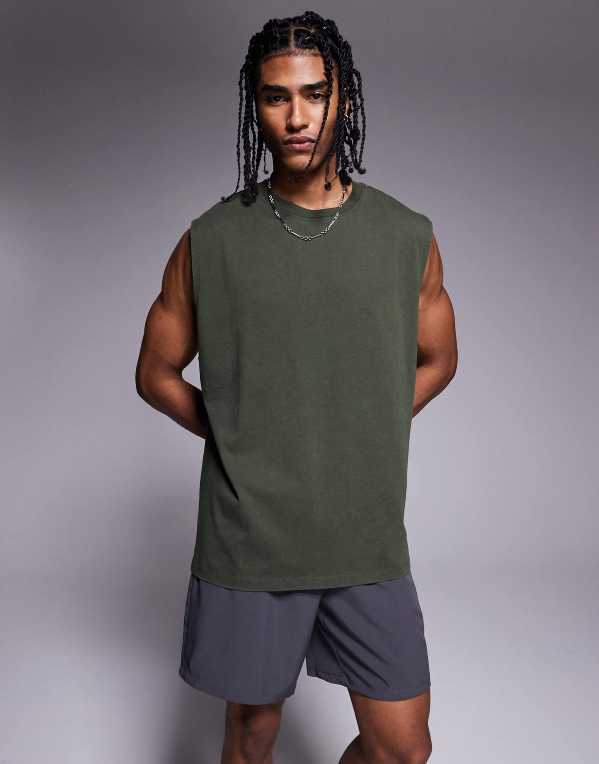 4505 Icon cotton oversized pump training tank with quick dry finish in khaki - ASOS Sample Sale