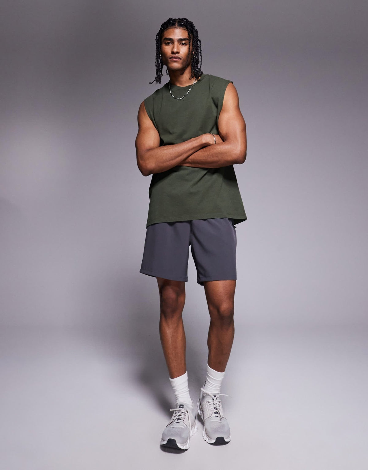 4505 Icon cotton oversized pump training tank with quick dry finish in khaki - ASOS Sample Sale