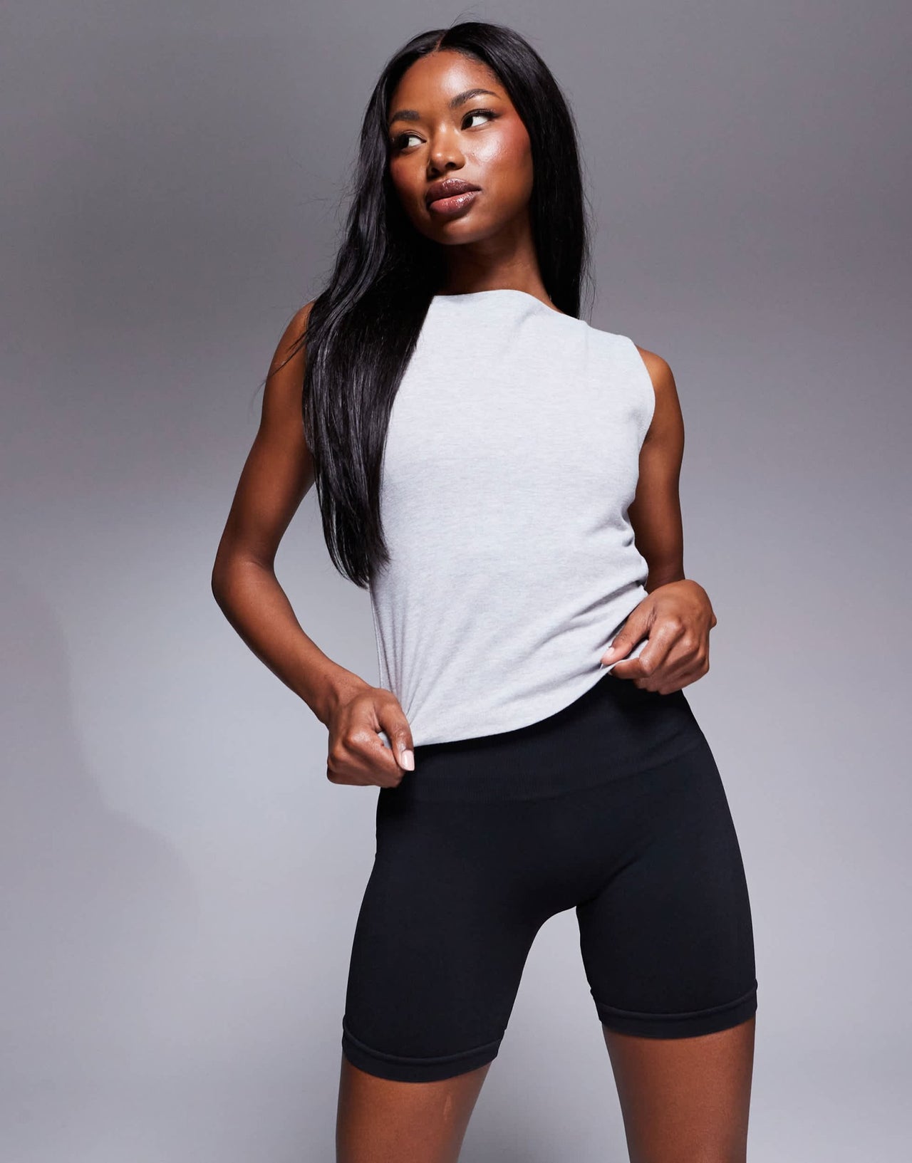 4505 Icon soft touch boat neck tank with inner bra in grey marl - ASOS Sample Sale