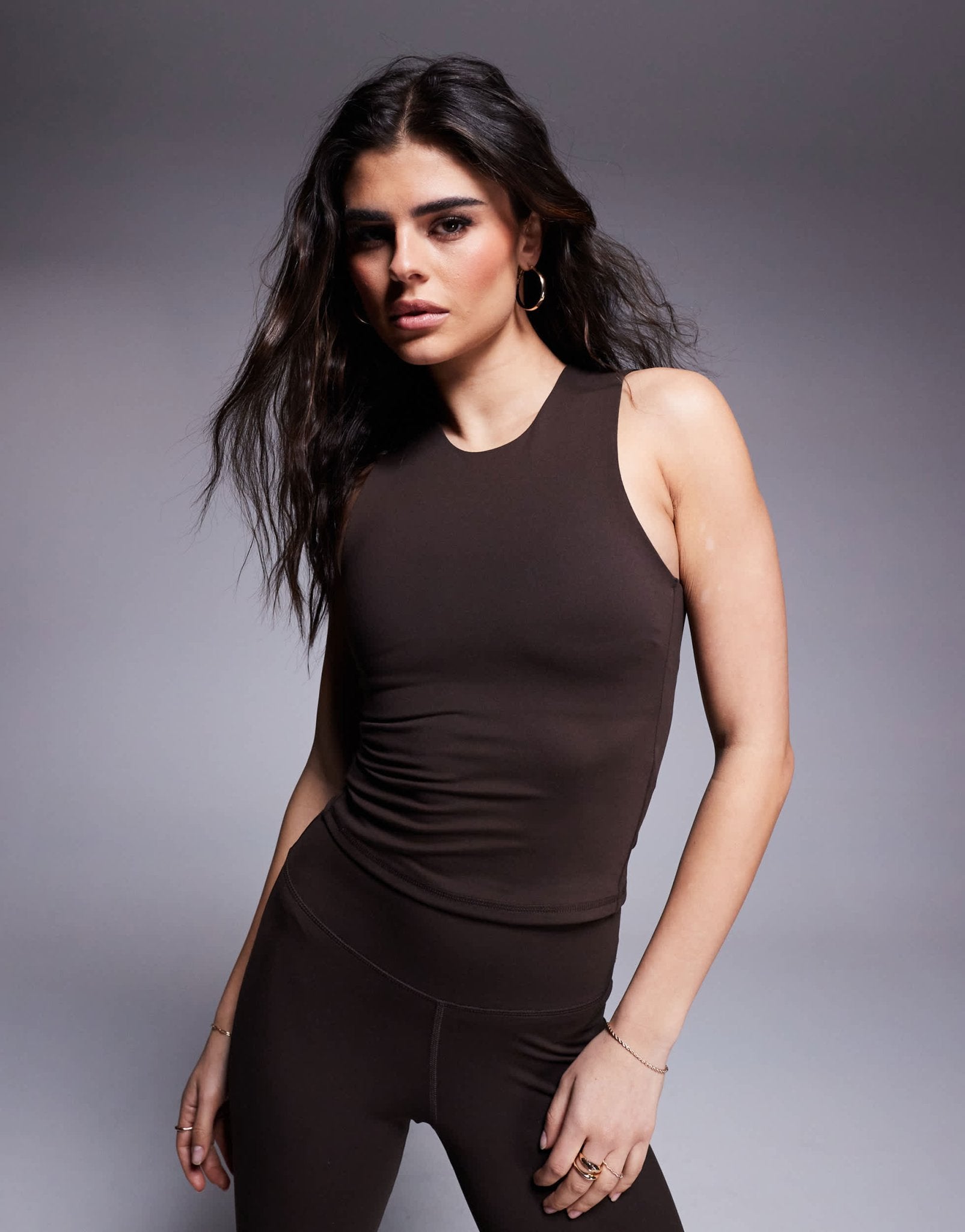 4505 Icon soft touch high neck tank with inner bra in chocolate - ASOS Sample Sale