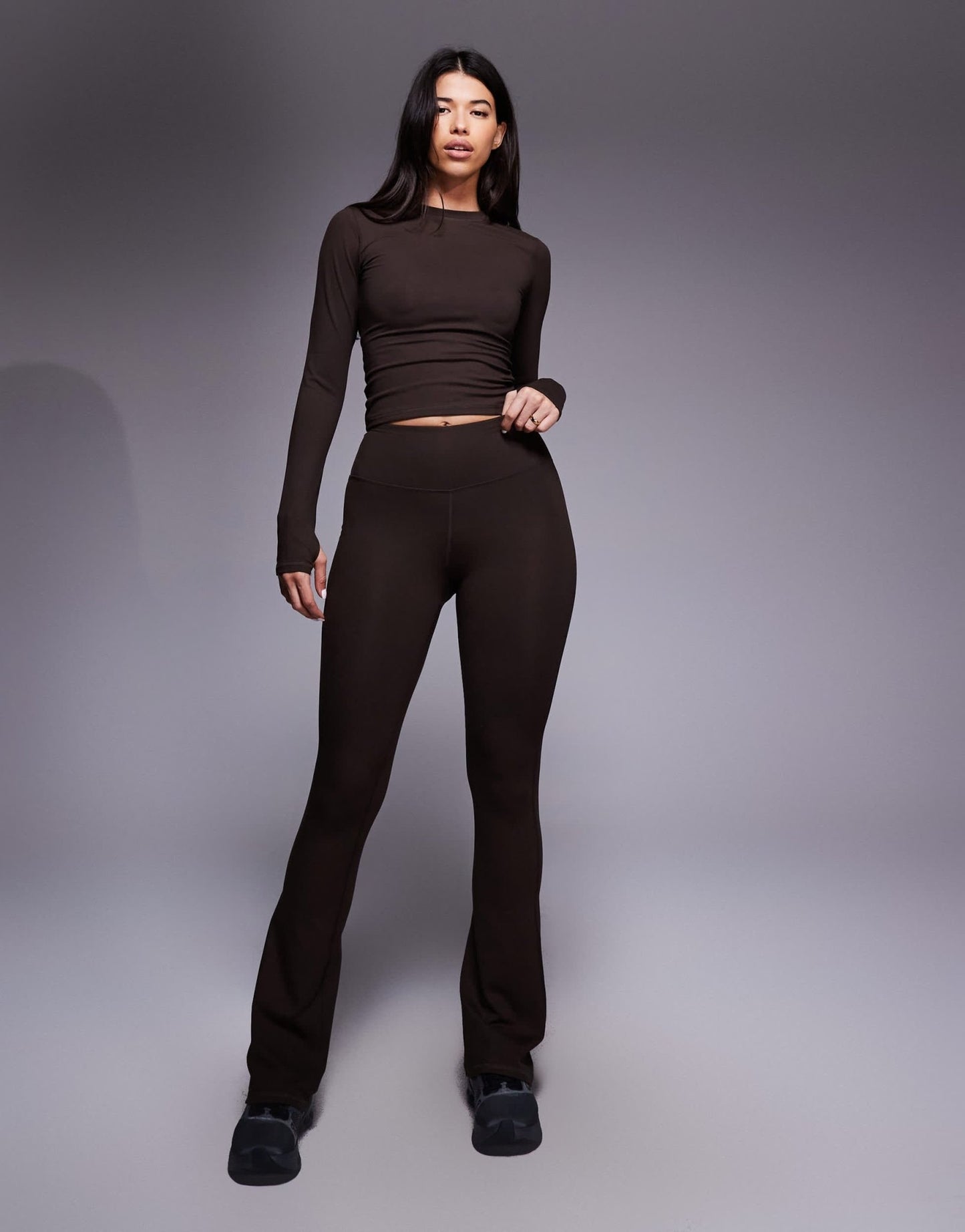4505 Icon soft touch high waist slim kick yoga legging in chocolate - ASOS Sample Sale