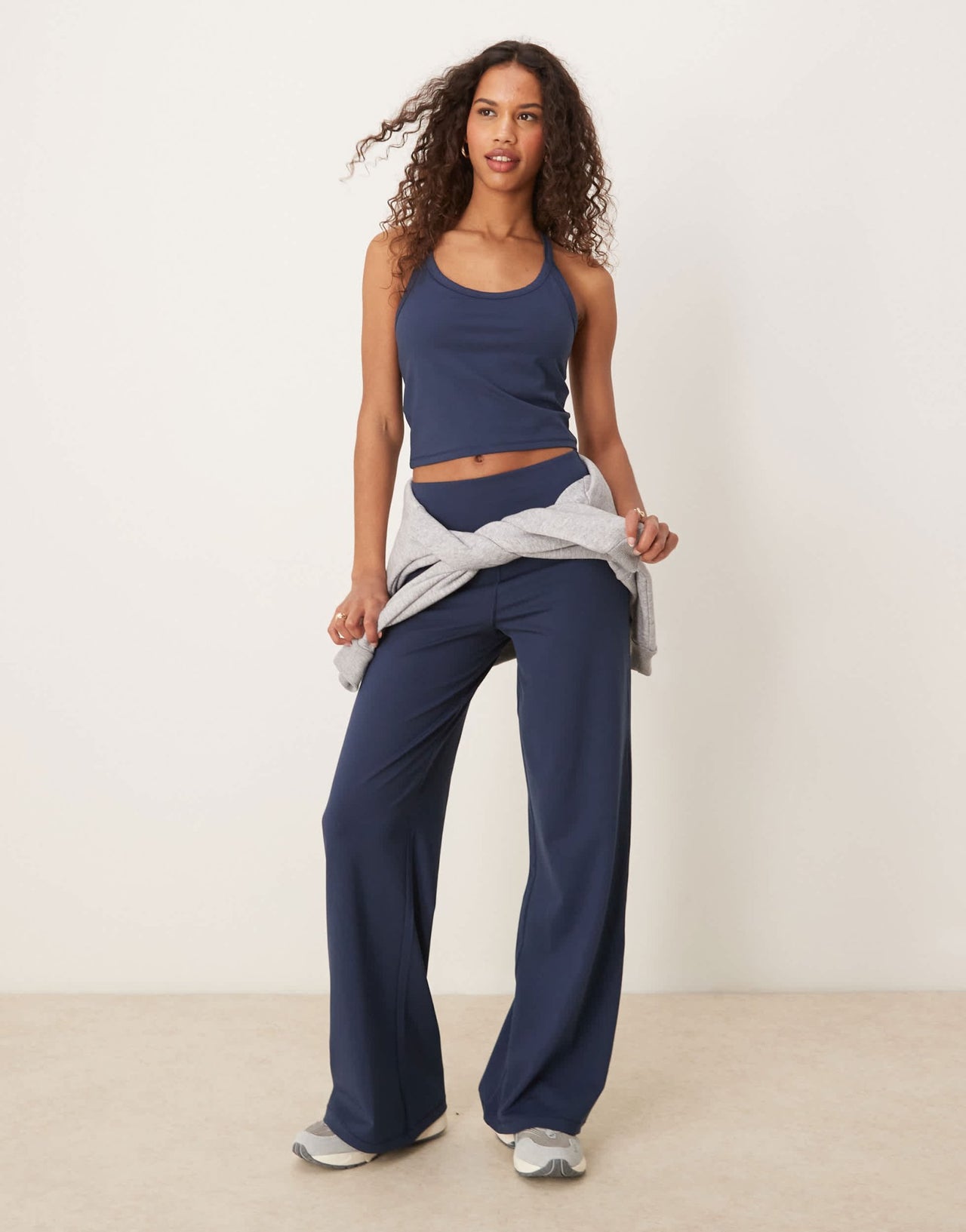 4505 Icon soft touch yoga cami with inner bra and adjustable straps in midnight navy - ASOS Sample Sale