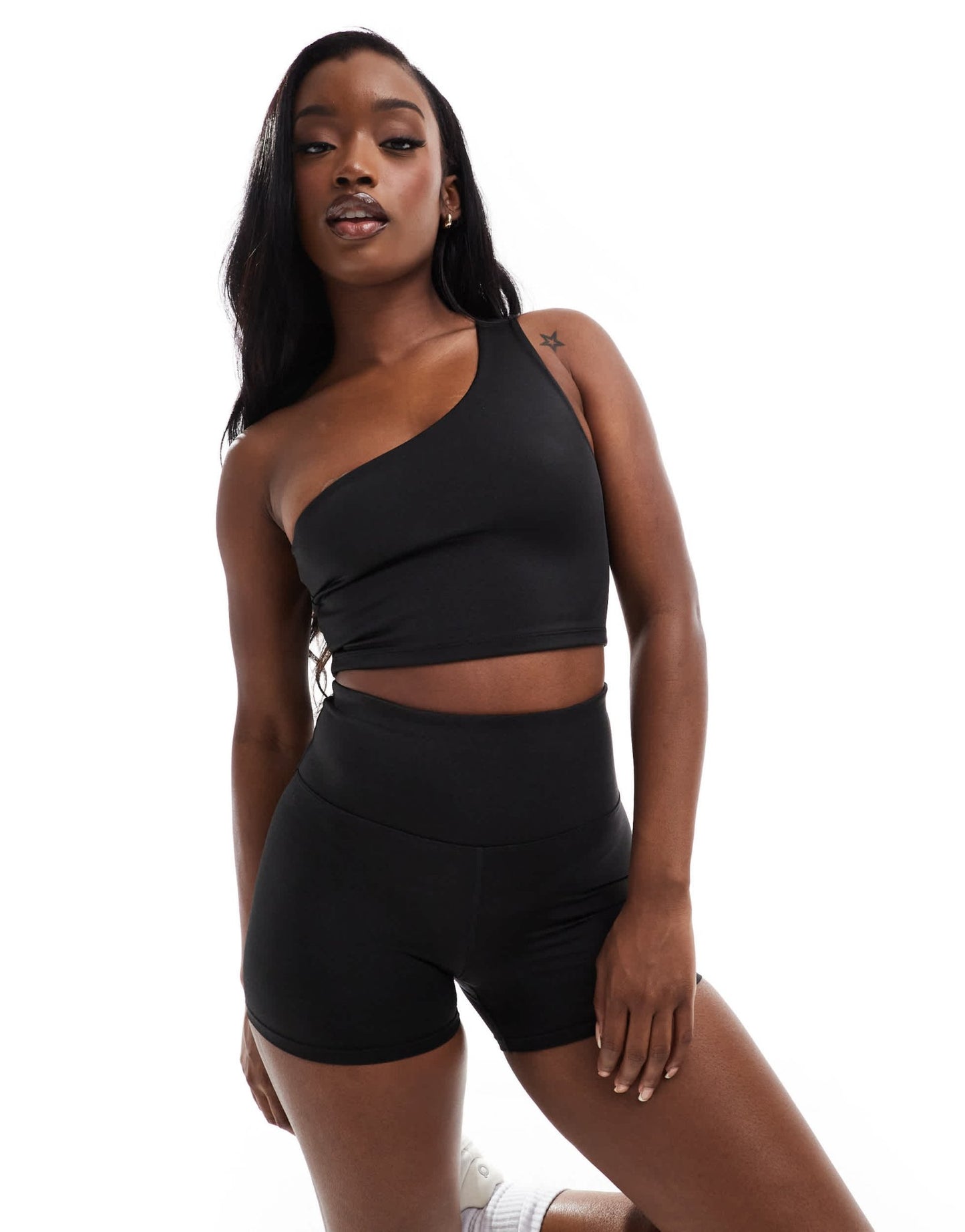 4505 one shoulder vest in high shine black - ASOS Sample Sale