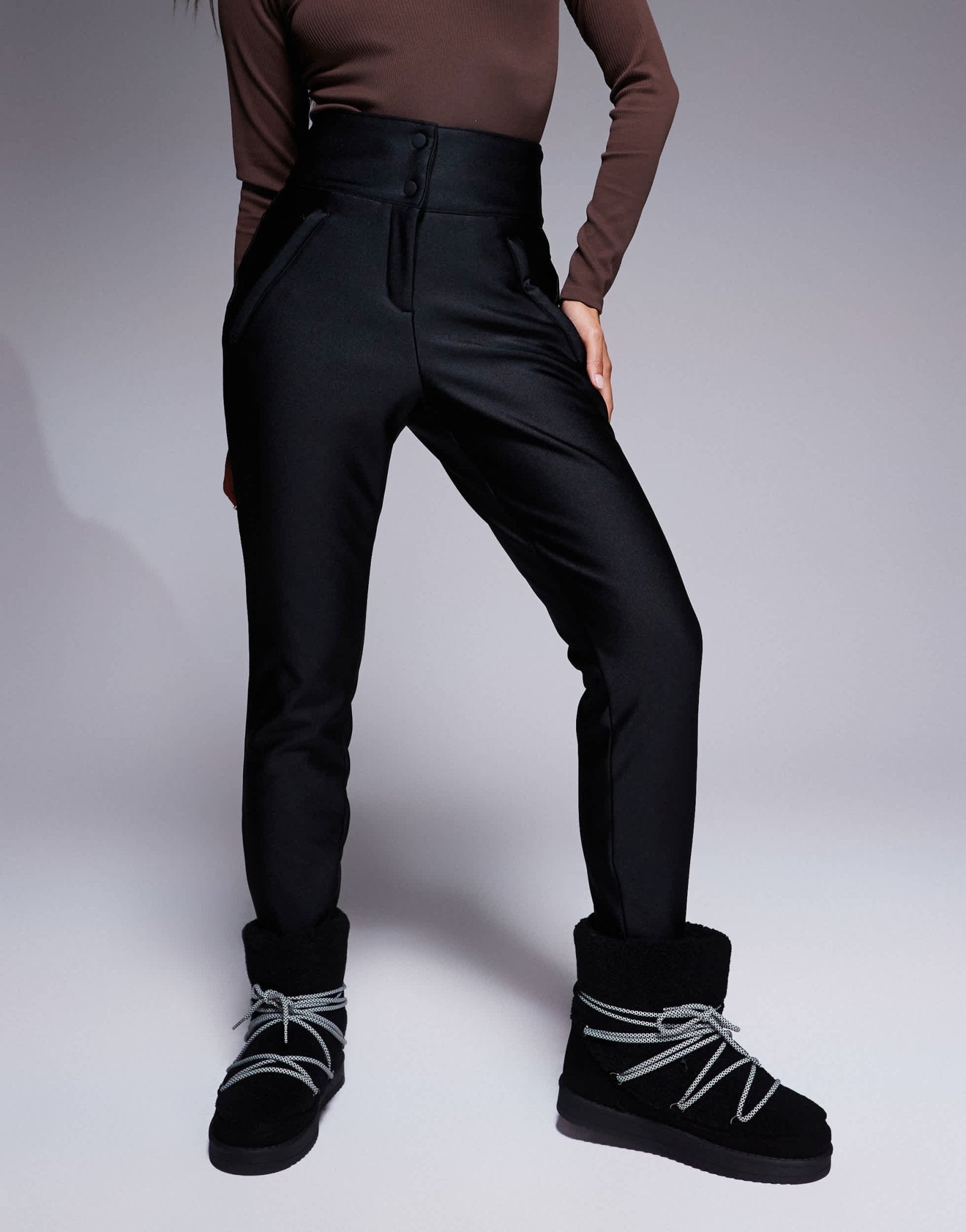4505 Petite Ski soft shell water repellent skinny ski trousers in black gloss - ASOS Sample Sale
