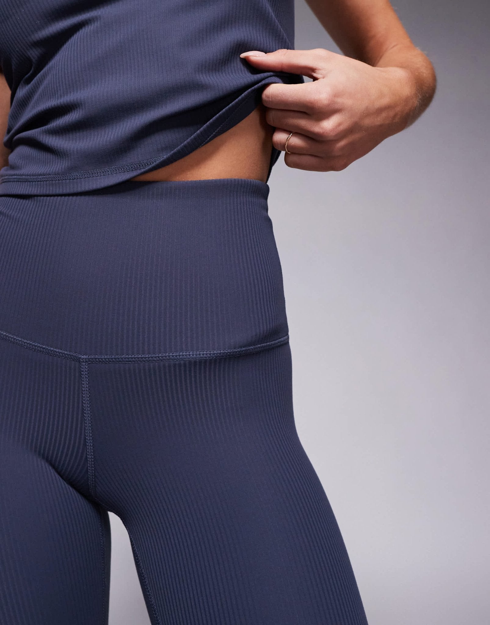 4505 Petite soft touch rib high waist gym legging in blue grey - ASOS Sample Sale