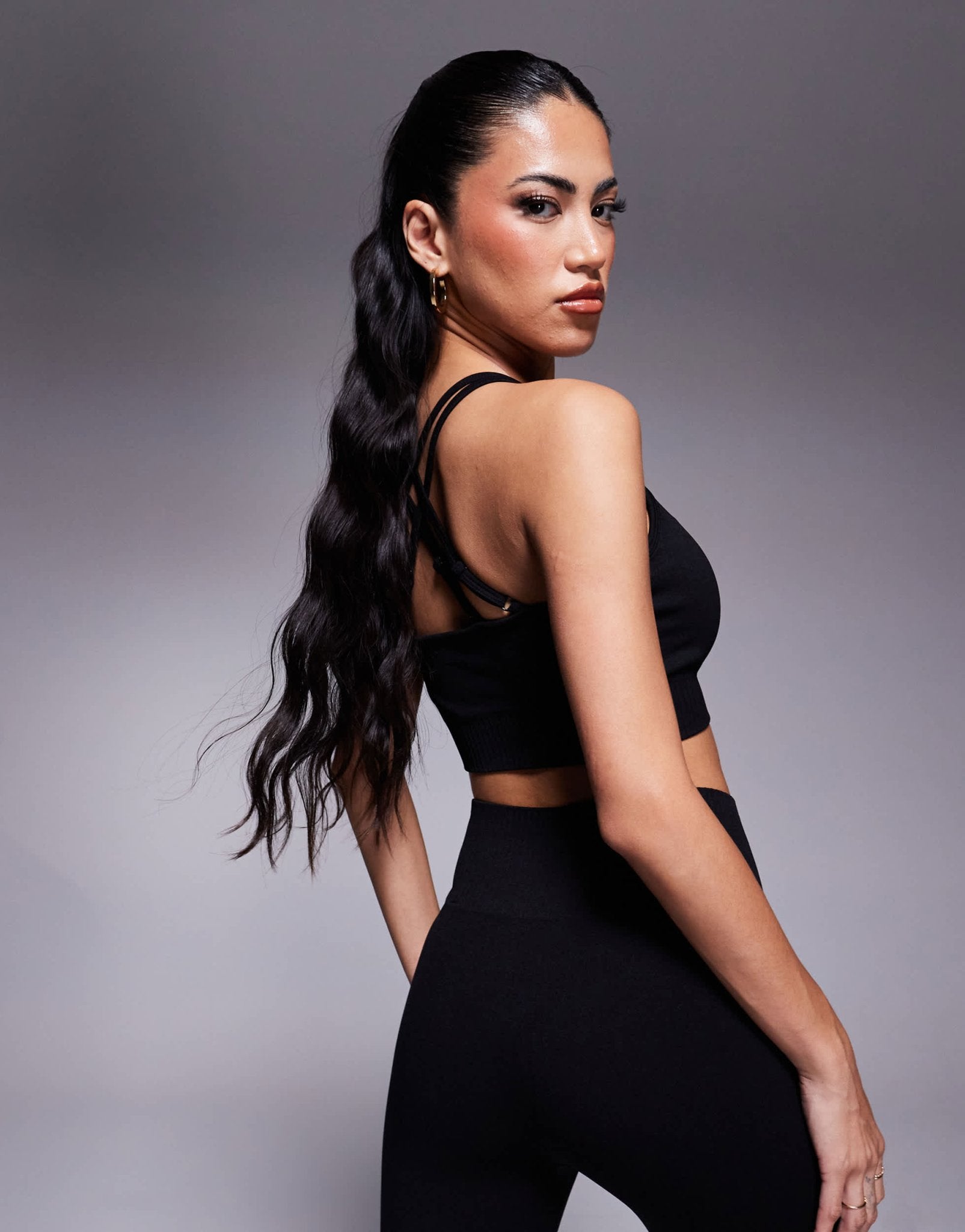 4505 seamless multi strap medium support sports bra with removable padding in black - ASOS Sample Sale