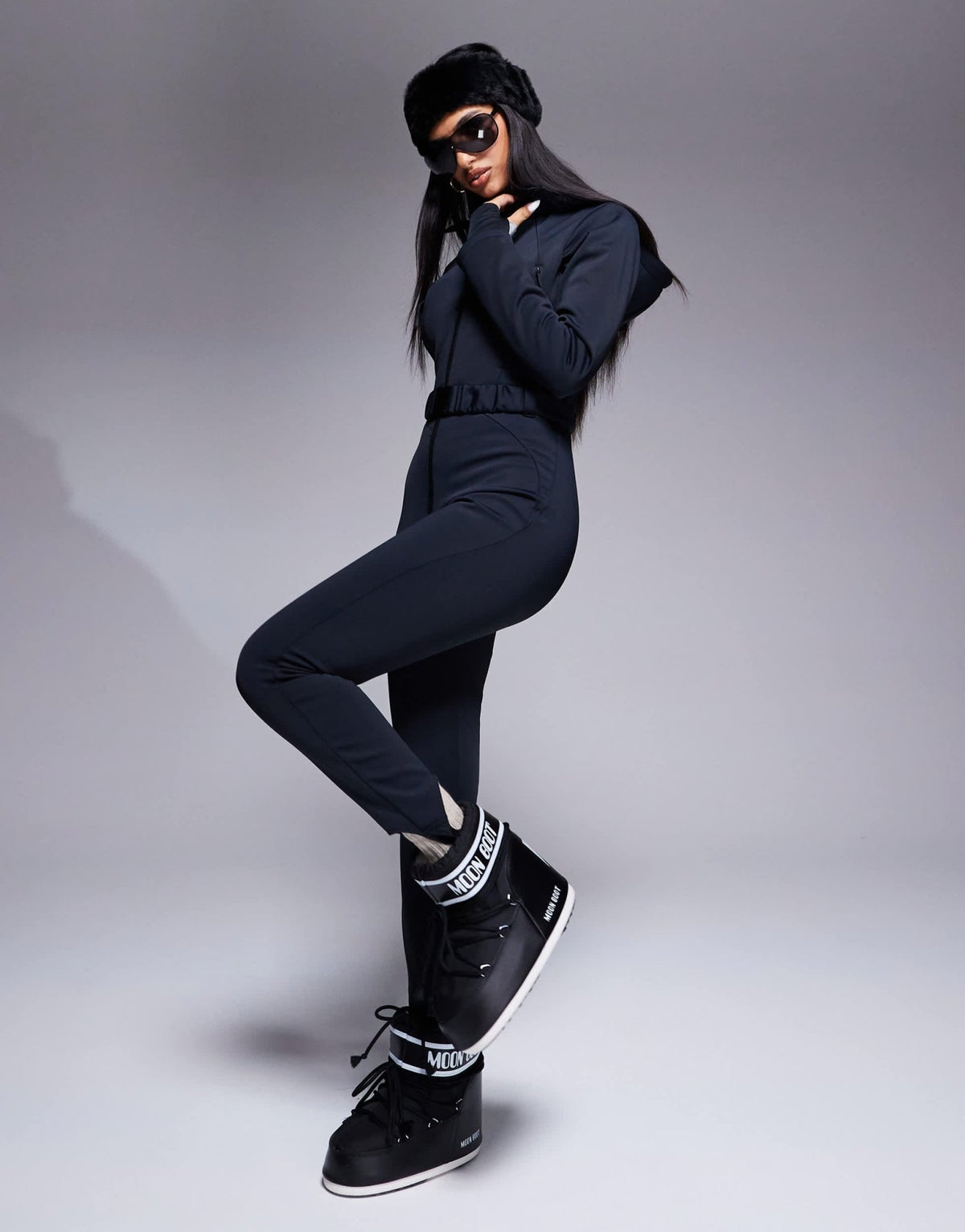 4505 Ski belted ski suit with skinny leg and hood in black - ASOS Sample Sale