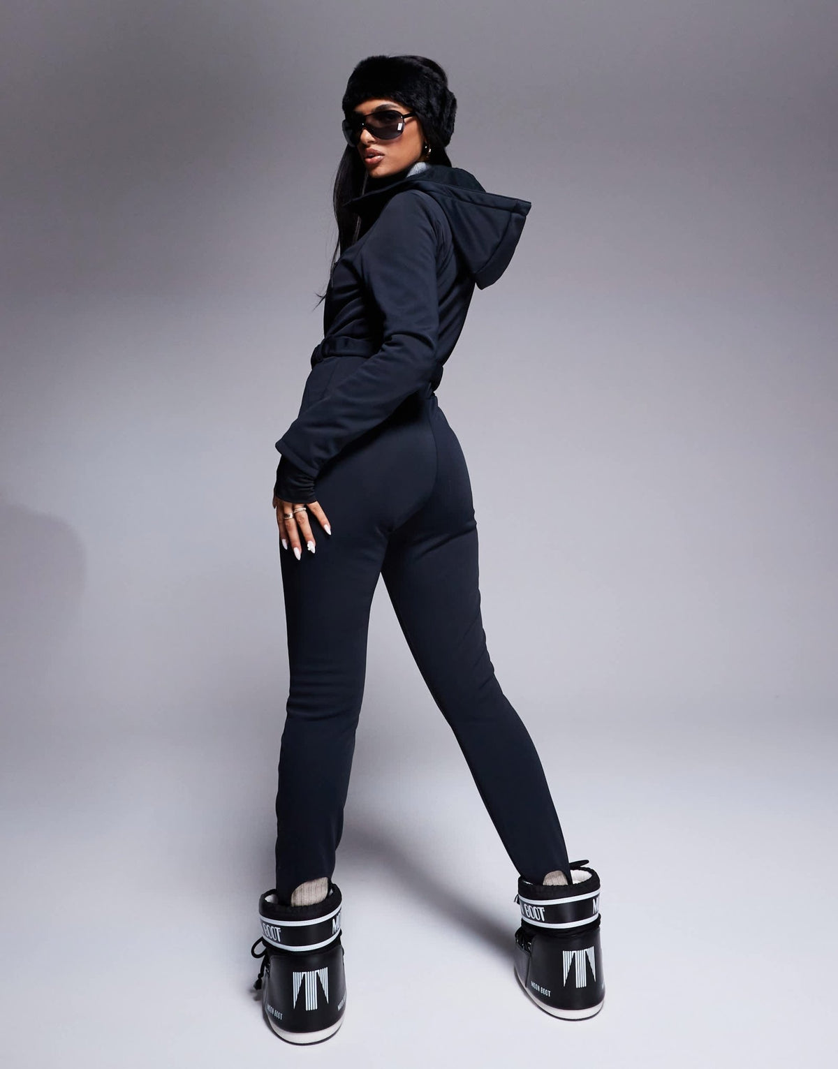 4505 Ski belted ski suit with skinny leg and hood in black - ASOS Sample Sale