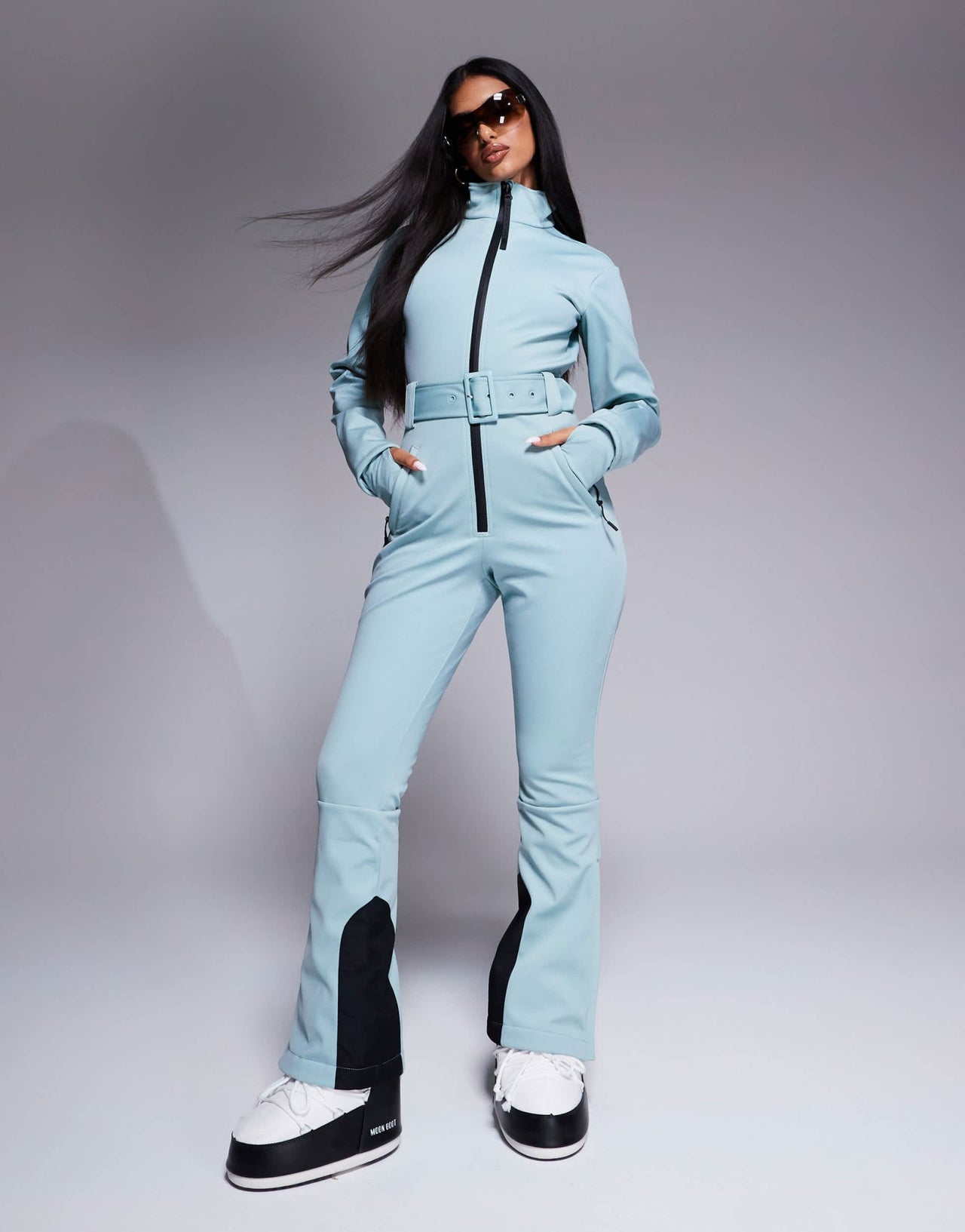 4505 Ski soft shell water repellent belted ski suit in turquoise - ASOS Sample Sale