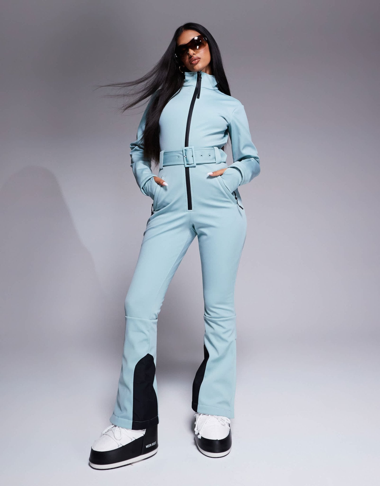 4505 Ski soft shell water repellent belted ski suit in turquoise - ASOS Sample Sale