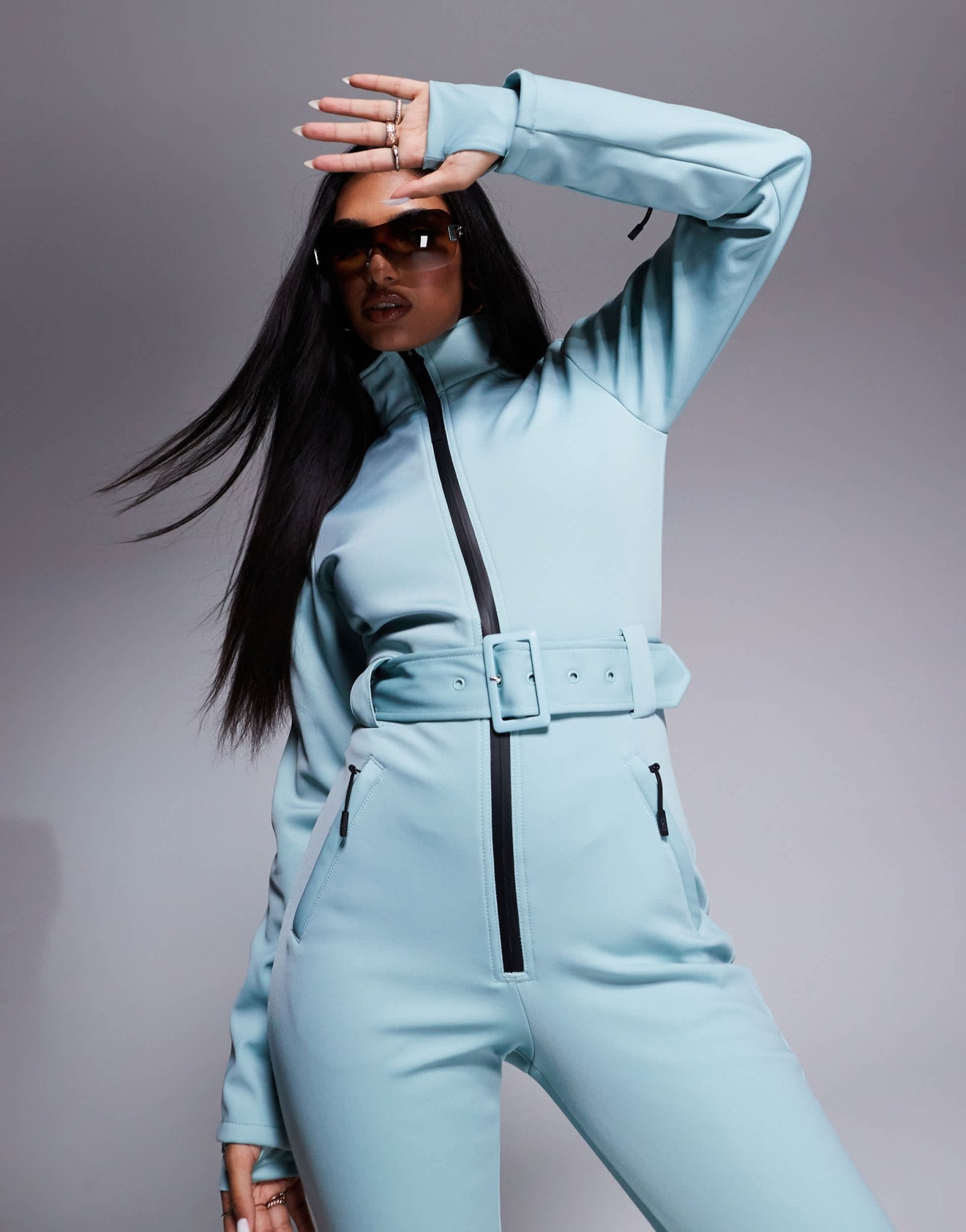 4505 Ski soft shell water repellent belted ski suit in turquoise - ASOS Sample Sale