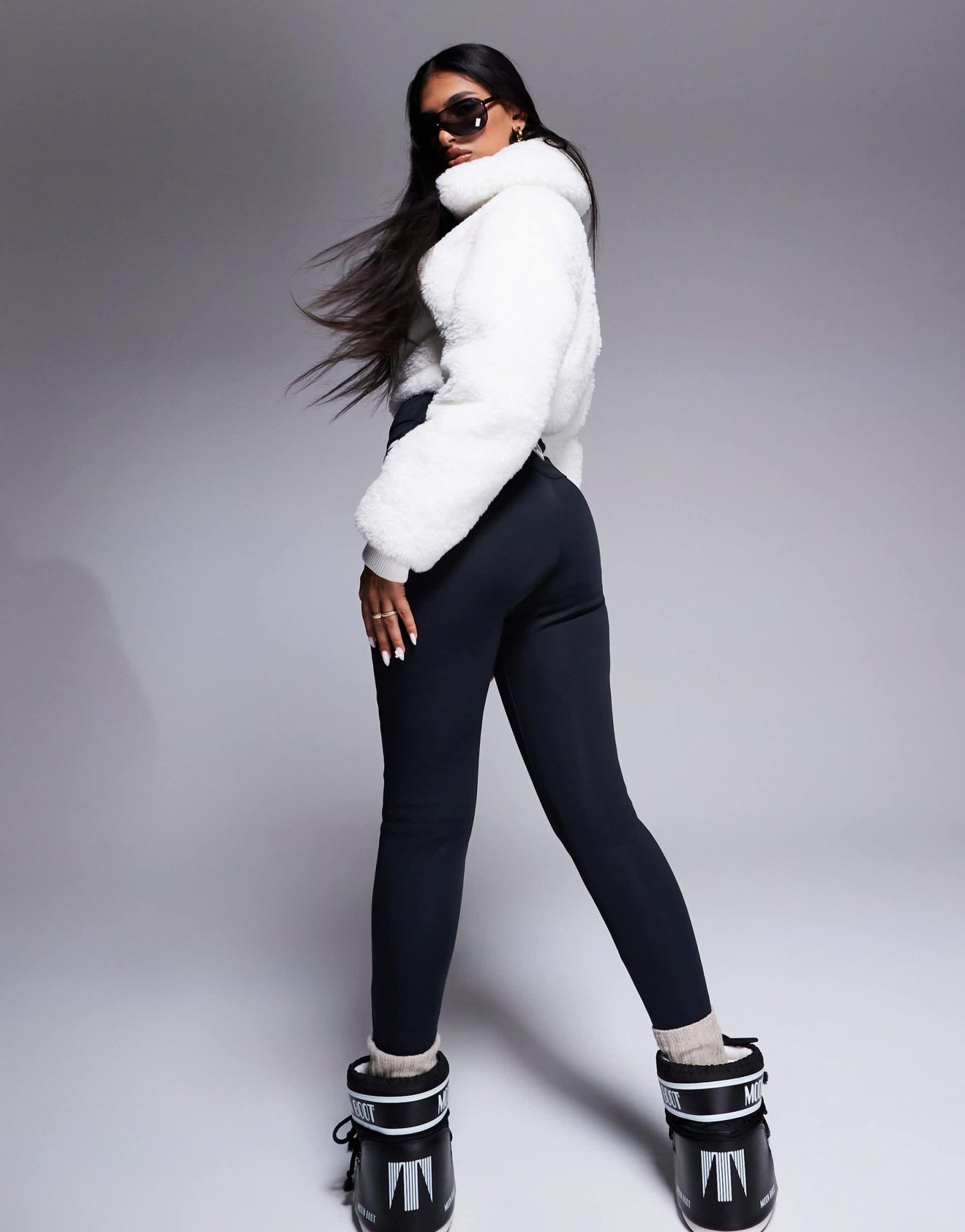 4505 Ski suit with faux fur panels and skinny leg in black and white - ASOS Sample Sale