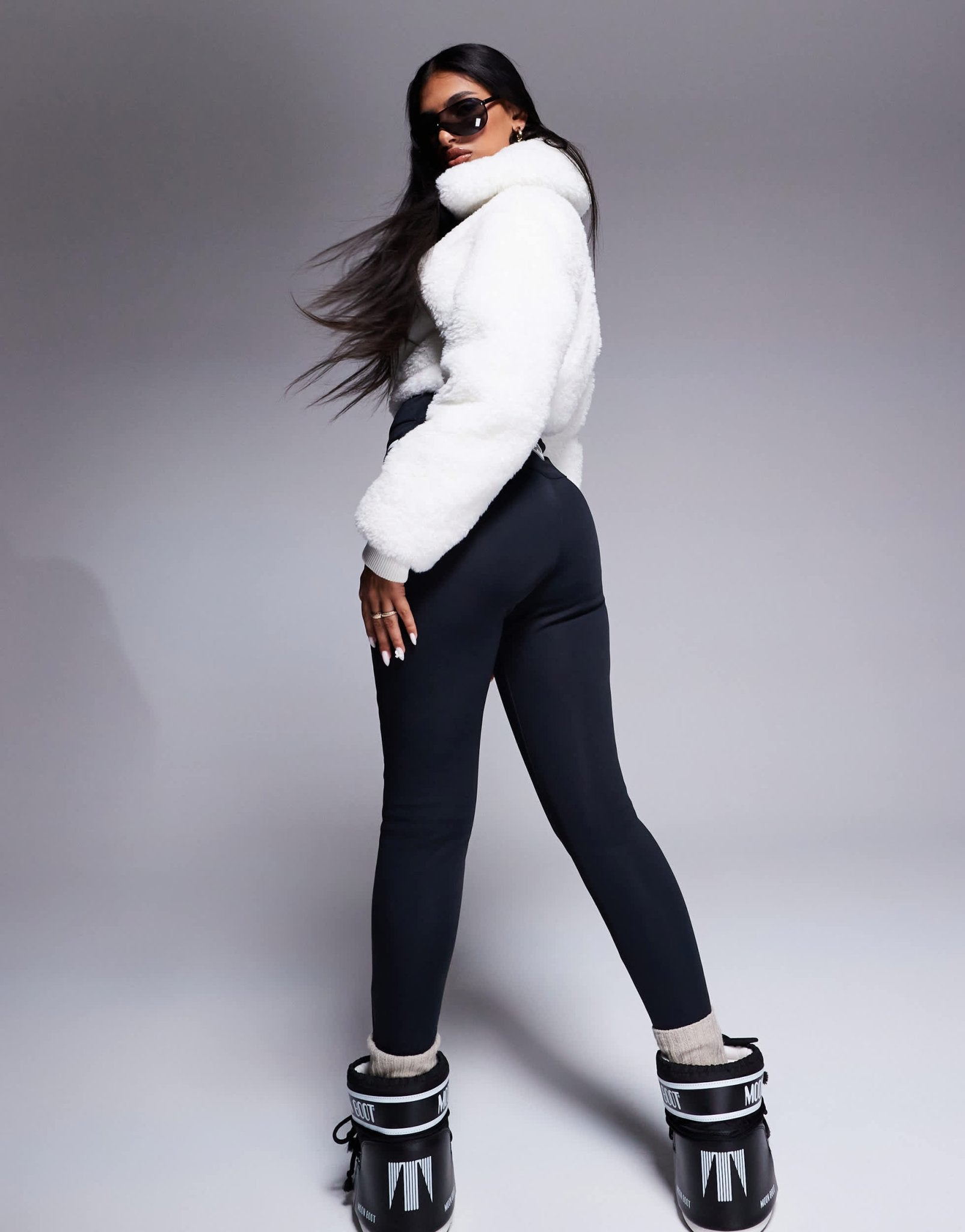 4505 Ski suit with faux fur panels and skinny leg in black and white - ASOS Sample Sale