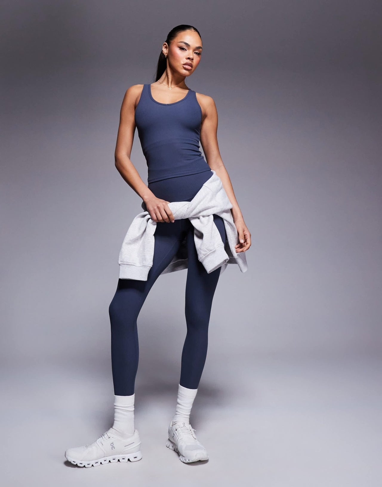 4505 soft touch rib vest with inner bra in blue grey - ASOS Sample Sale