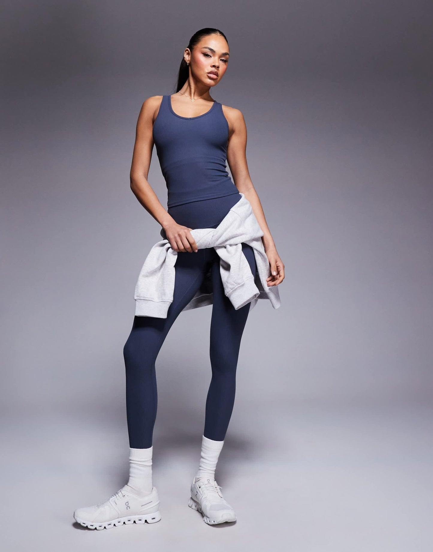 4505 soft touch rib vest with inner bra in blue grey - ASOS Sample Sale