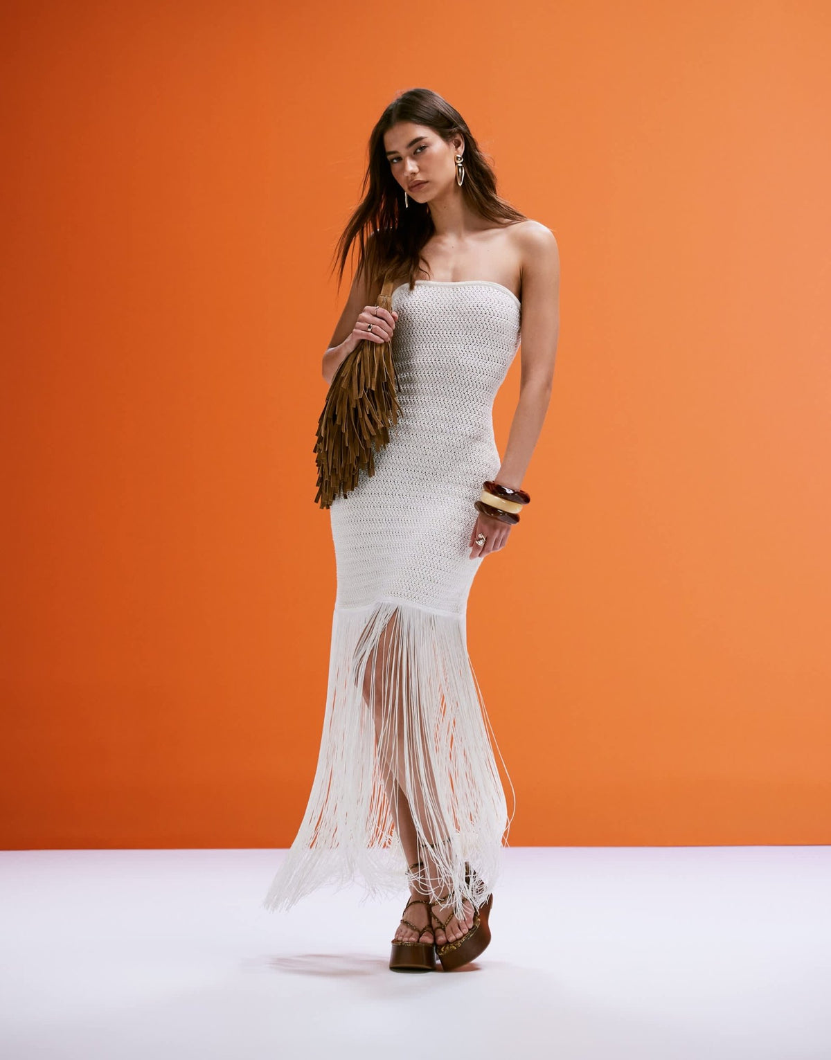 4th & Reckless bandeau fringed hem crochet mini dress in cream - ASOS Sample Sale