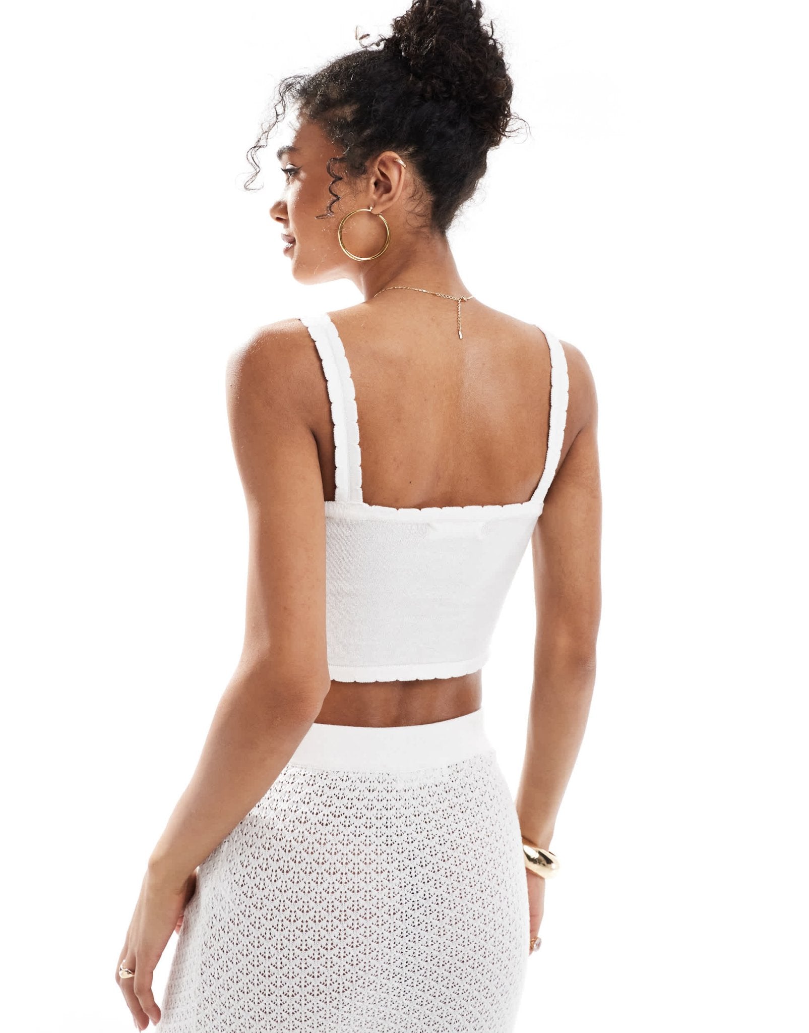 4th & Reckless beach knit cami top with crochet trim co-ord in white - ASOS Sample Sale