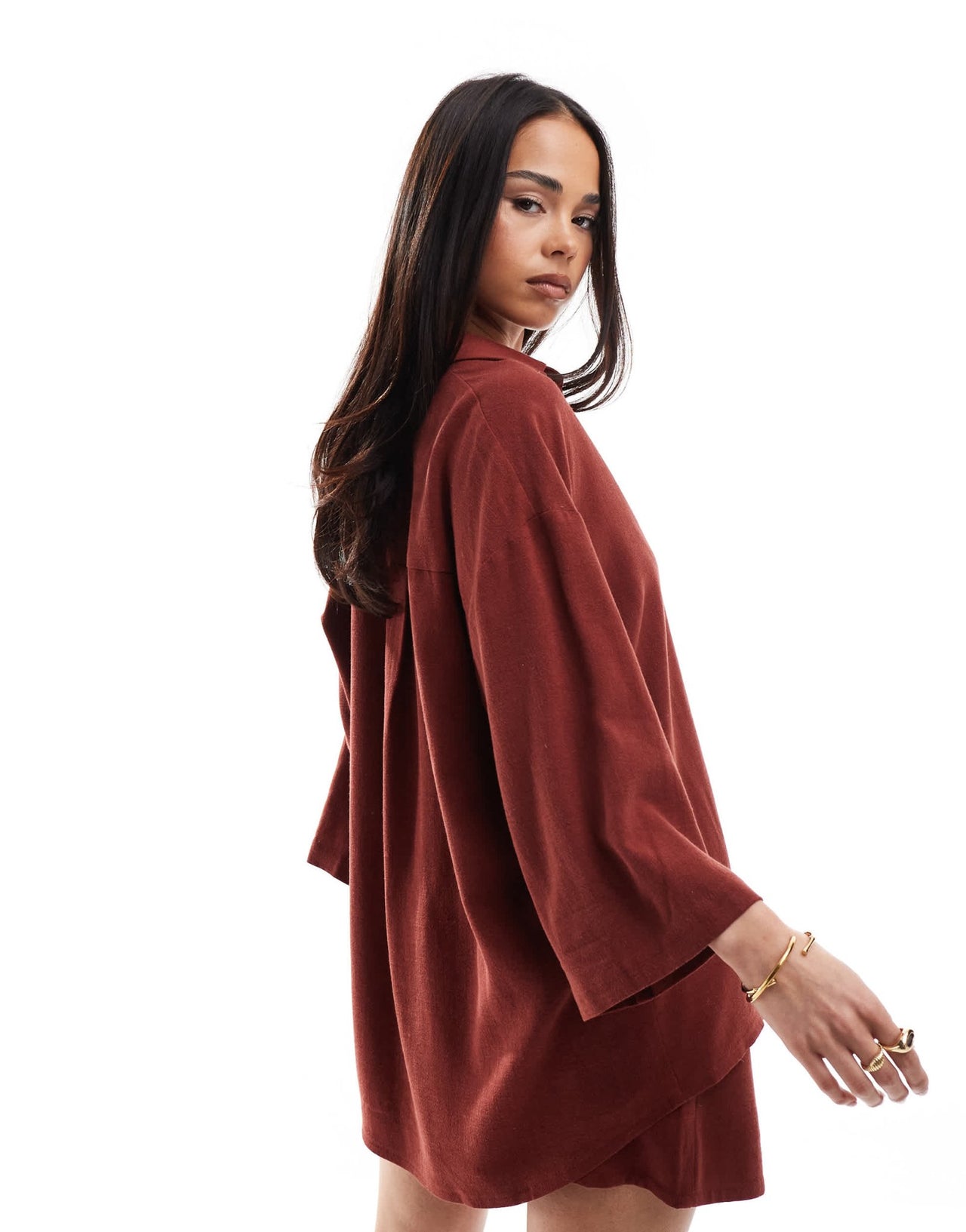 4th & Reckless beach linen blend wide sleeve shirt co - ord in rust - ASOS Sample Sale