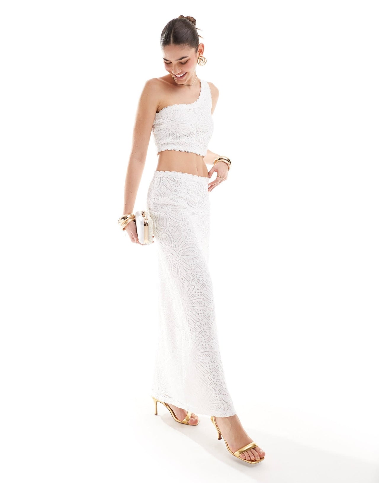 4th & Reckless broderie lace one shoulder top co - ord in white - ASOS Sample Sale