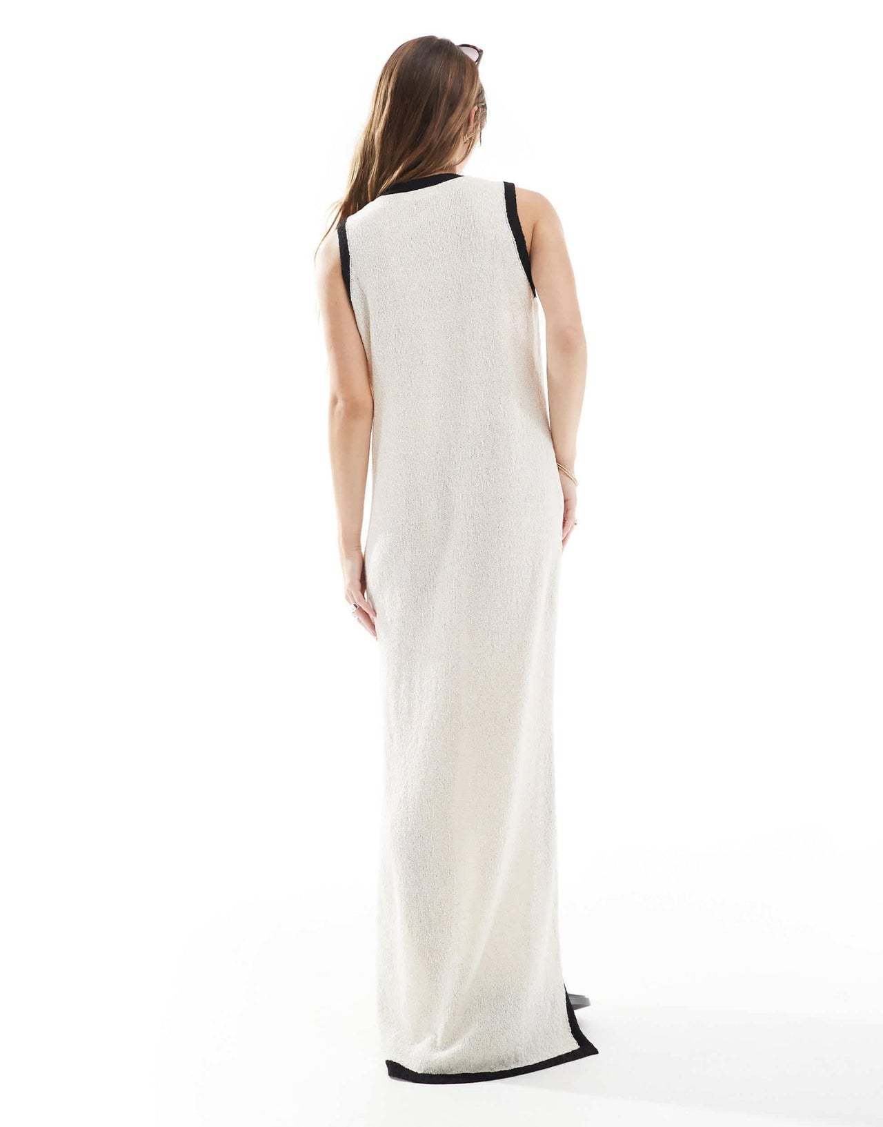 4th & Reckless contrast trim sleeveless v neck knitted beach maxi dress in ecru - ASOS Sample Sale