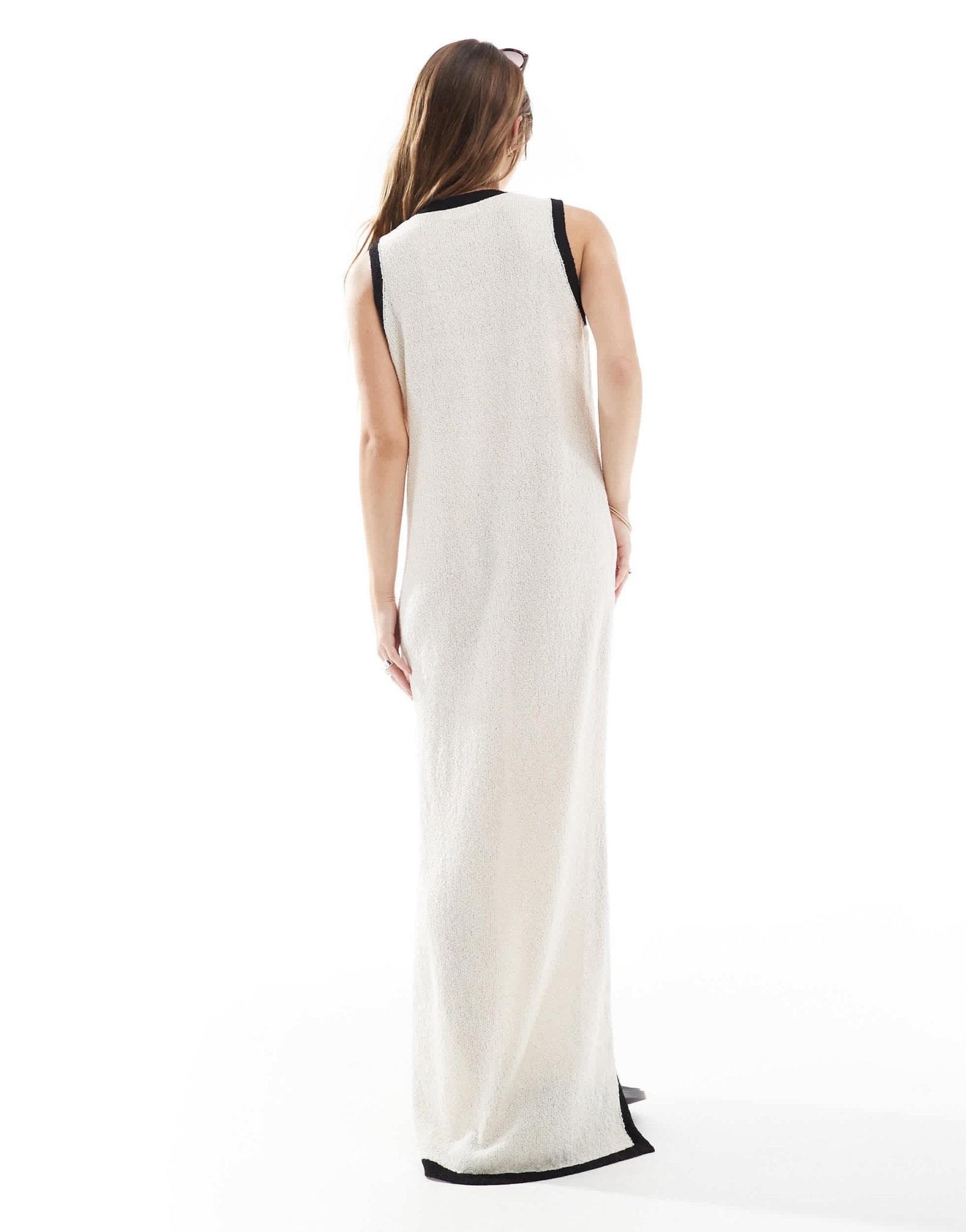 4th & Reckless contrast trim sleeveless v neck knitted beach maxi dress in ecru - ASOS Sample Sale