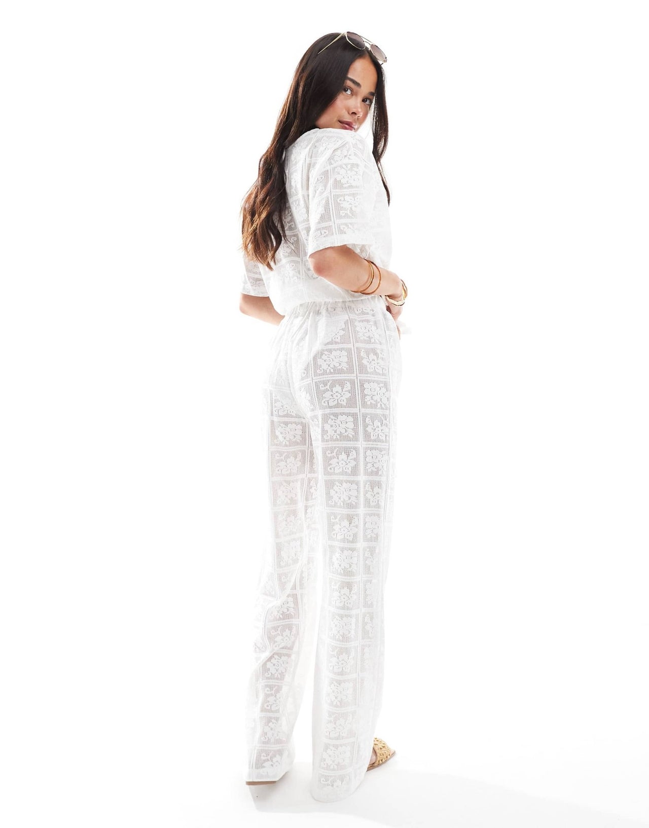 4th & Reckless crochet lace wide leg trouser co - ord in white - ASOS Sample Sale