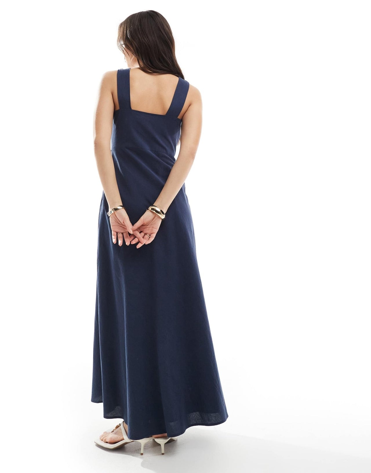 4th & Reckless crochet trim front cut out v neck maxi dress in navy - ASOS Sample Sale