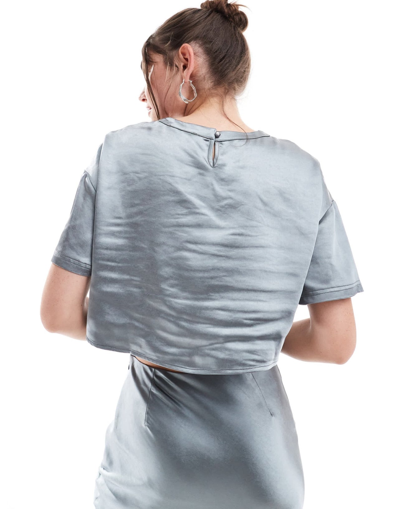 4th & Reckless cropped satin t-shirt co - ord in steel grey - ASOS Sample Sale