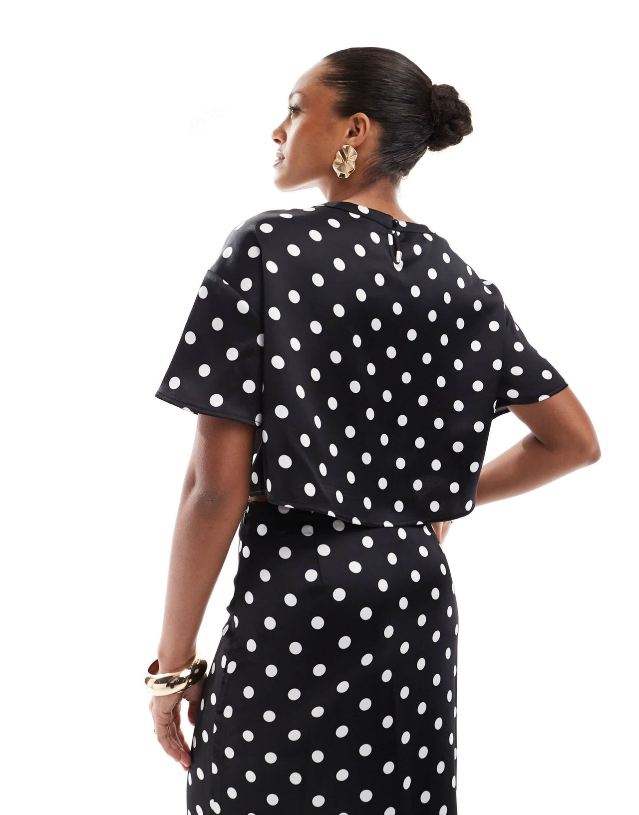 4th & Reckless cropped satin top co - ord in black polka dot - ASOS Sample Sale
