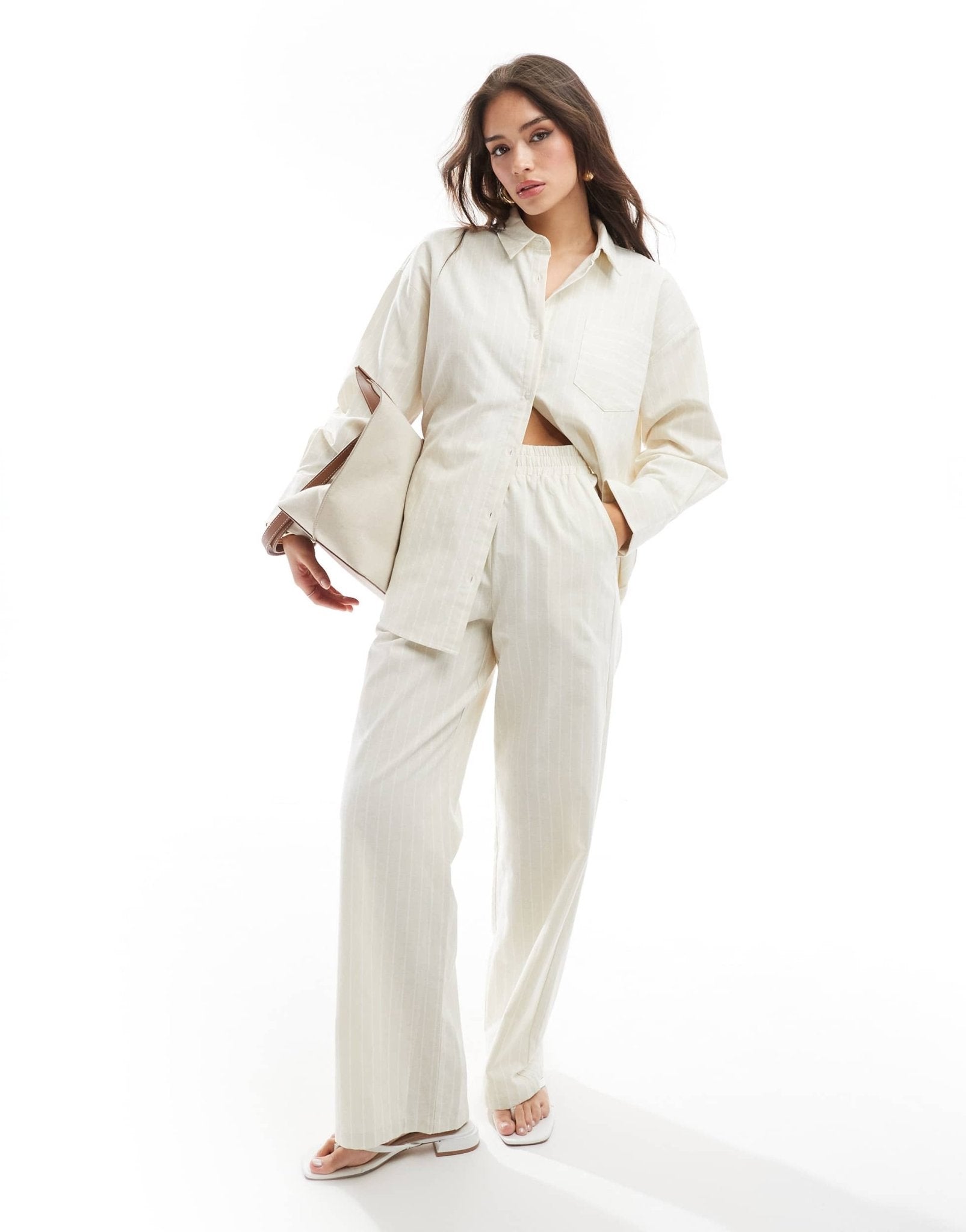 4th & Reckless delphi stripe beach trouser co - ord in beige - ASOS Sample Sale