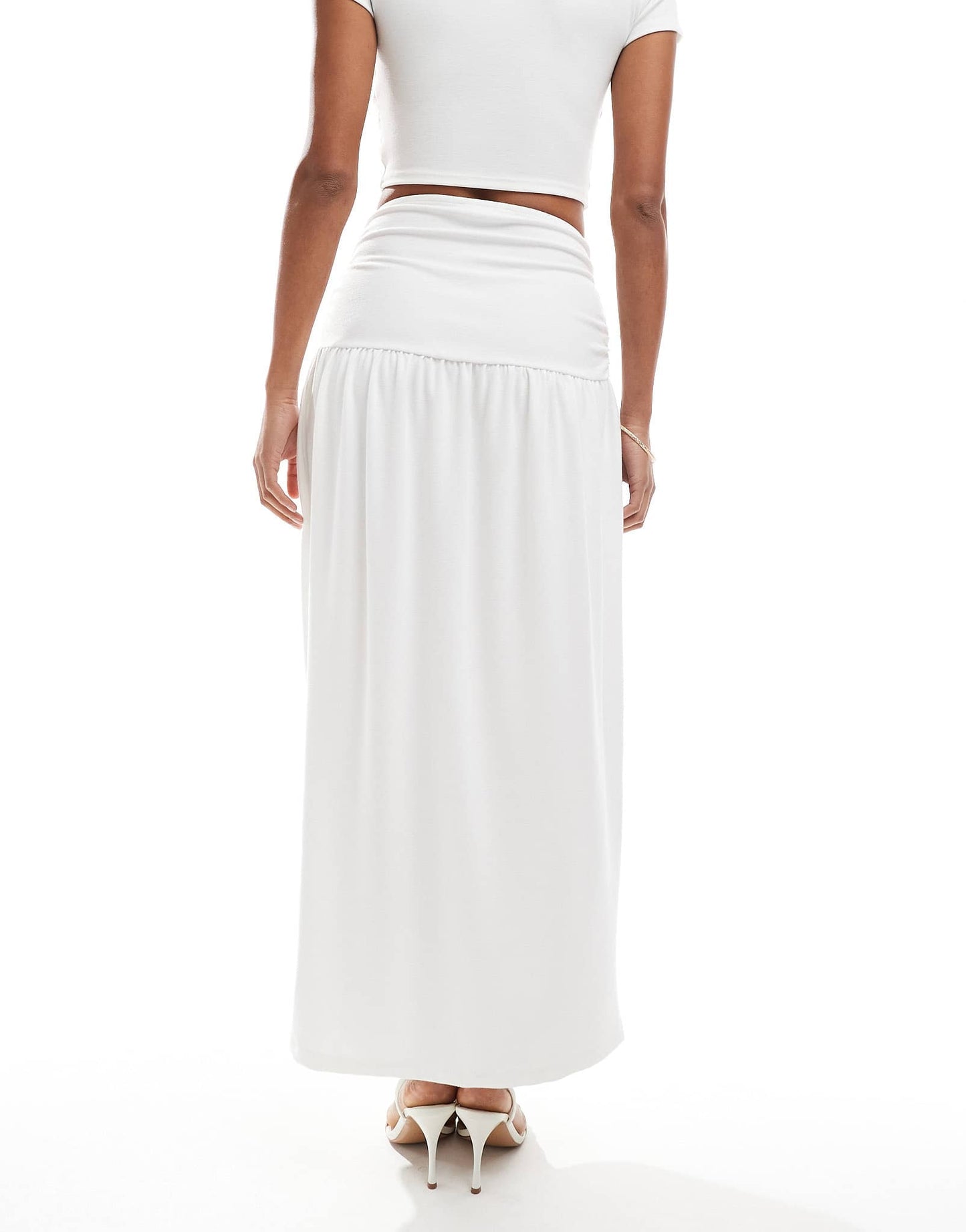 4th & Reckless double layered slinky gold hardware detail dropped waist maxi skirt co-ord in white - ASOS Sample Sale